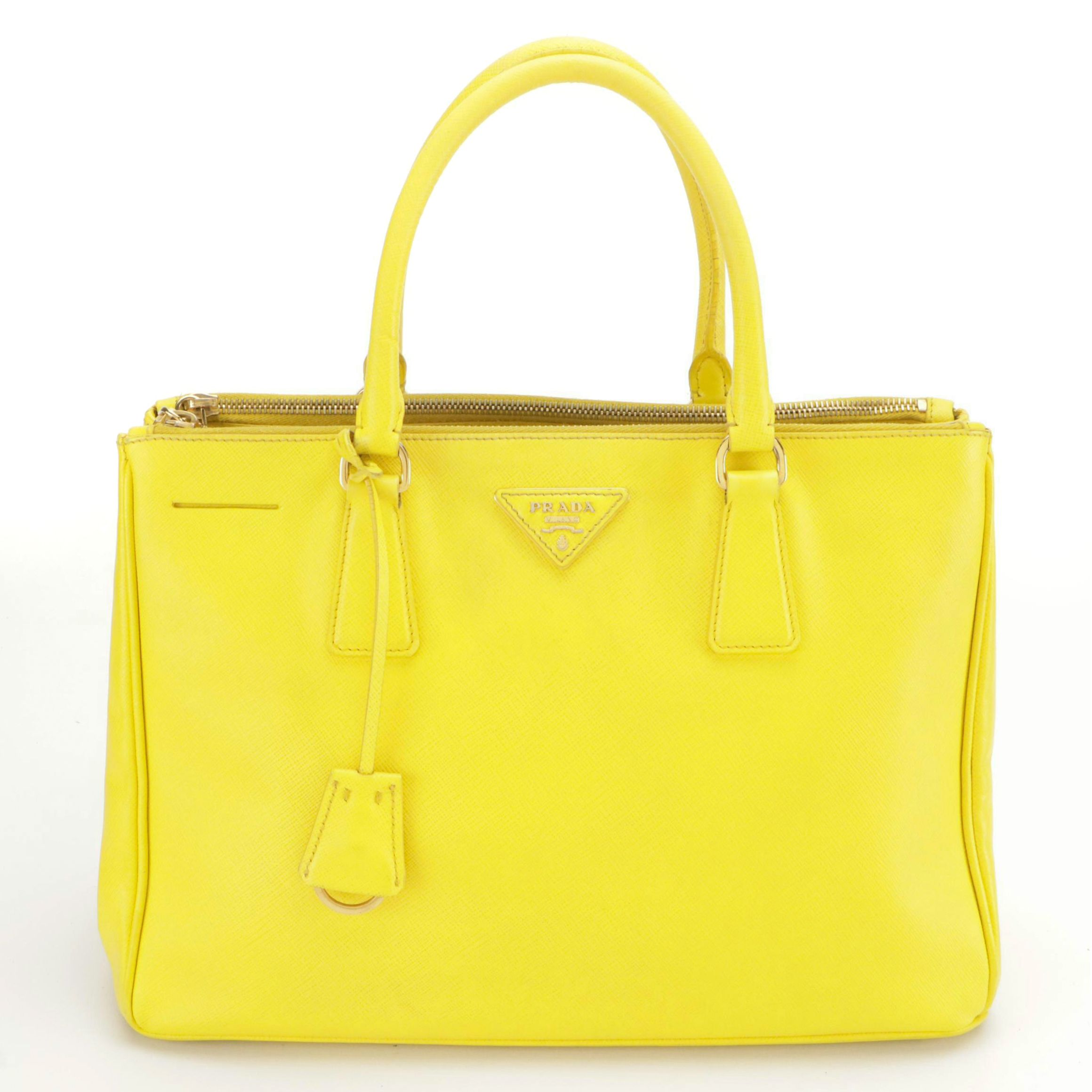 Prada Twin Pocket Two-Way Tote Bag in Lemon Yellow Saffiano Leather