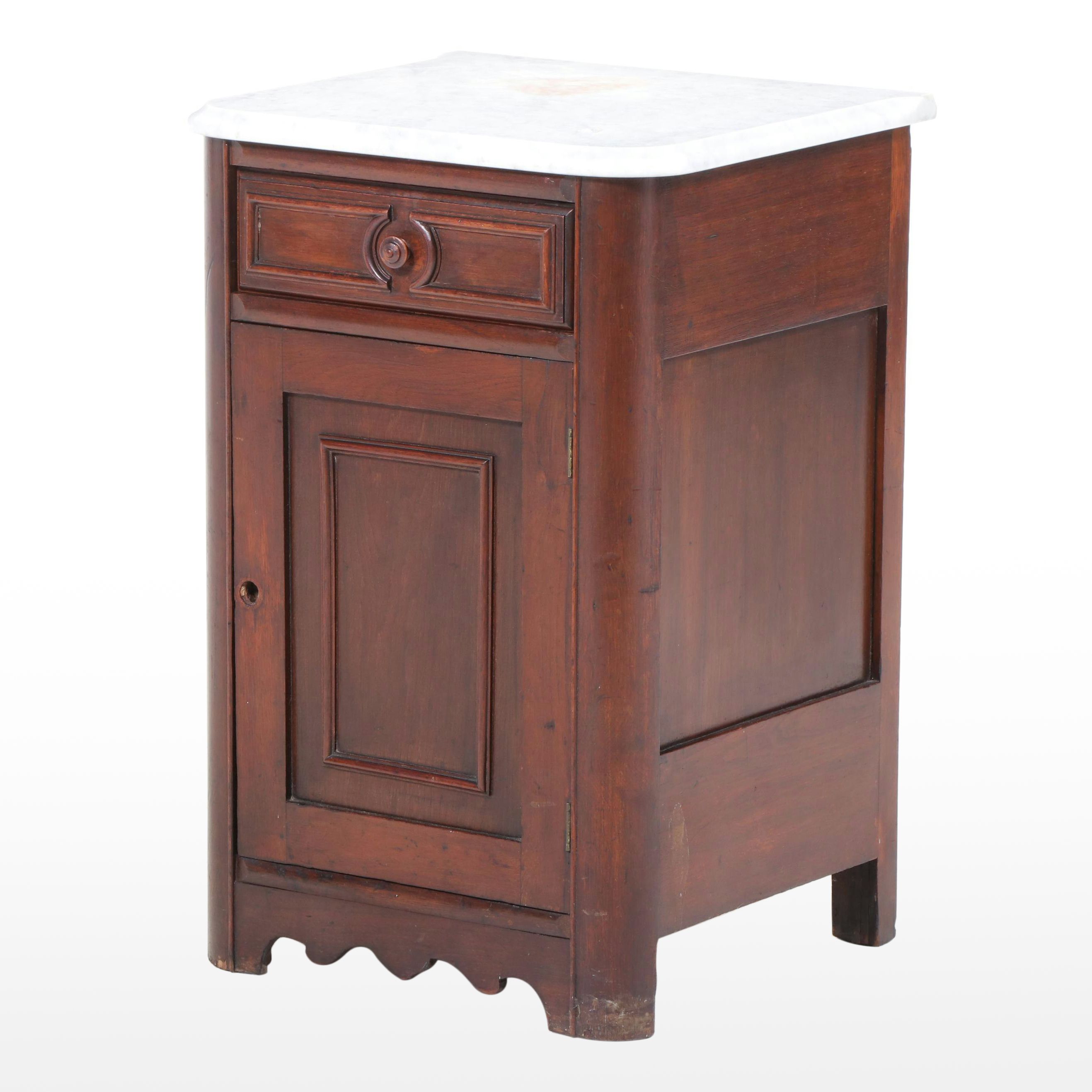 Victorian Marble Top Walnut Nightstand, 19th Century