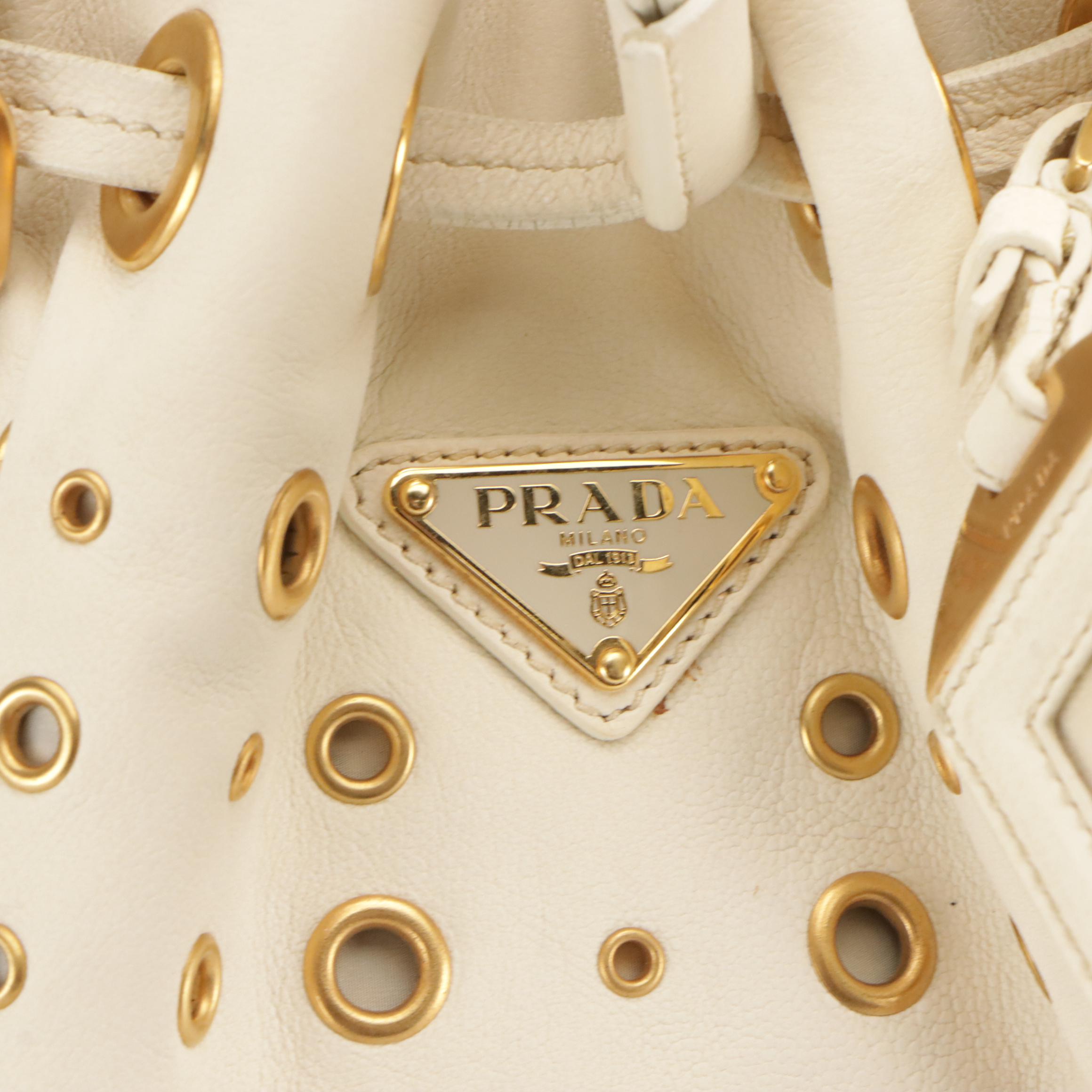 Prada Drawstring Grommet Shopping Tote BR3552 in Cera Antique Leather