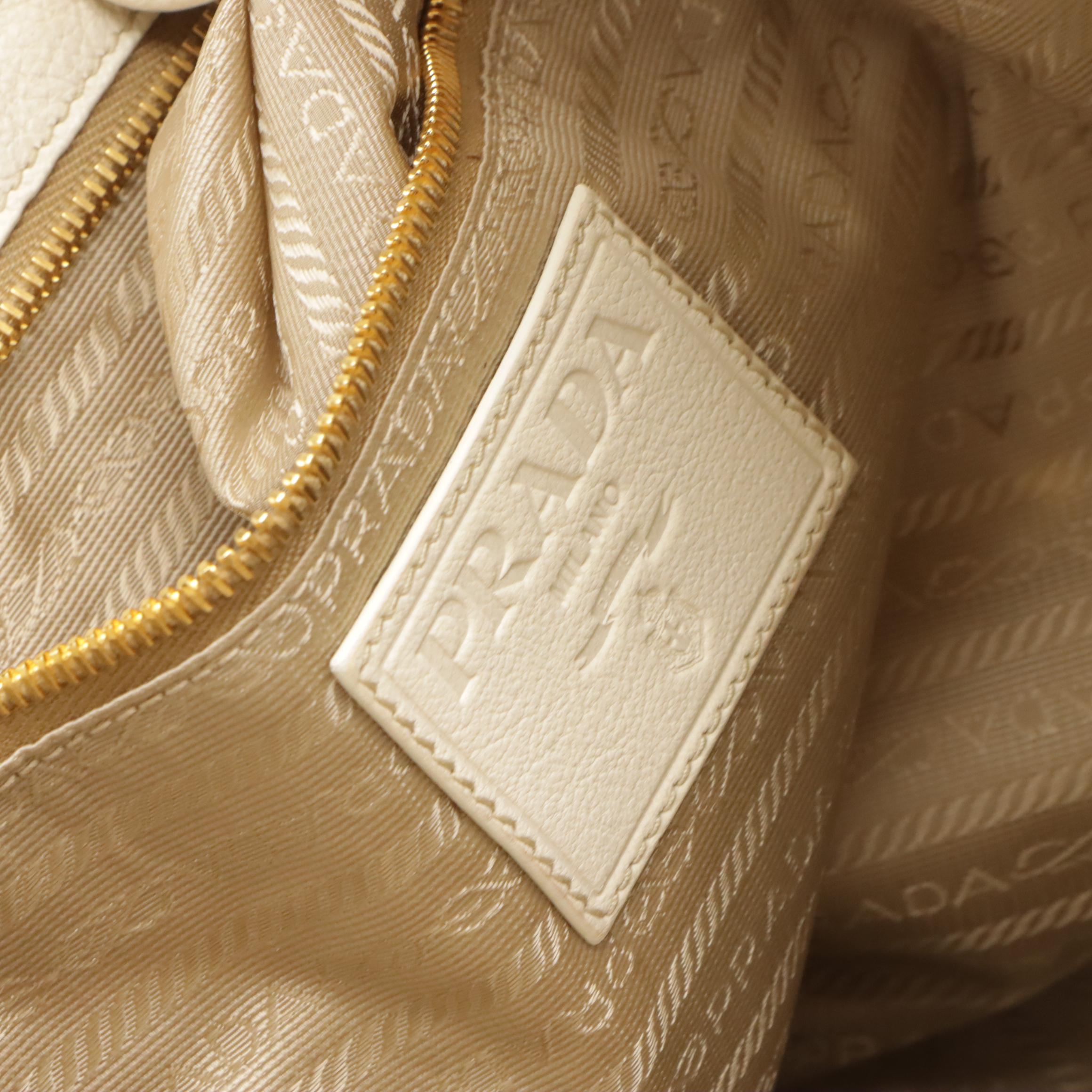 Prada Drawstring Grommet Shopping Tote BR3552 in Cera Antique Leather