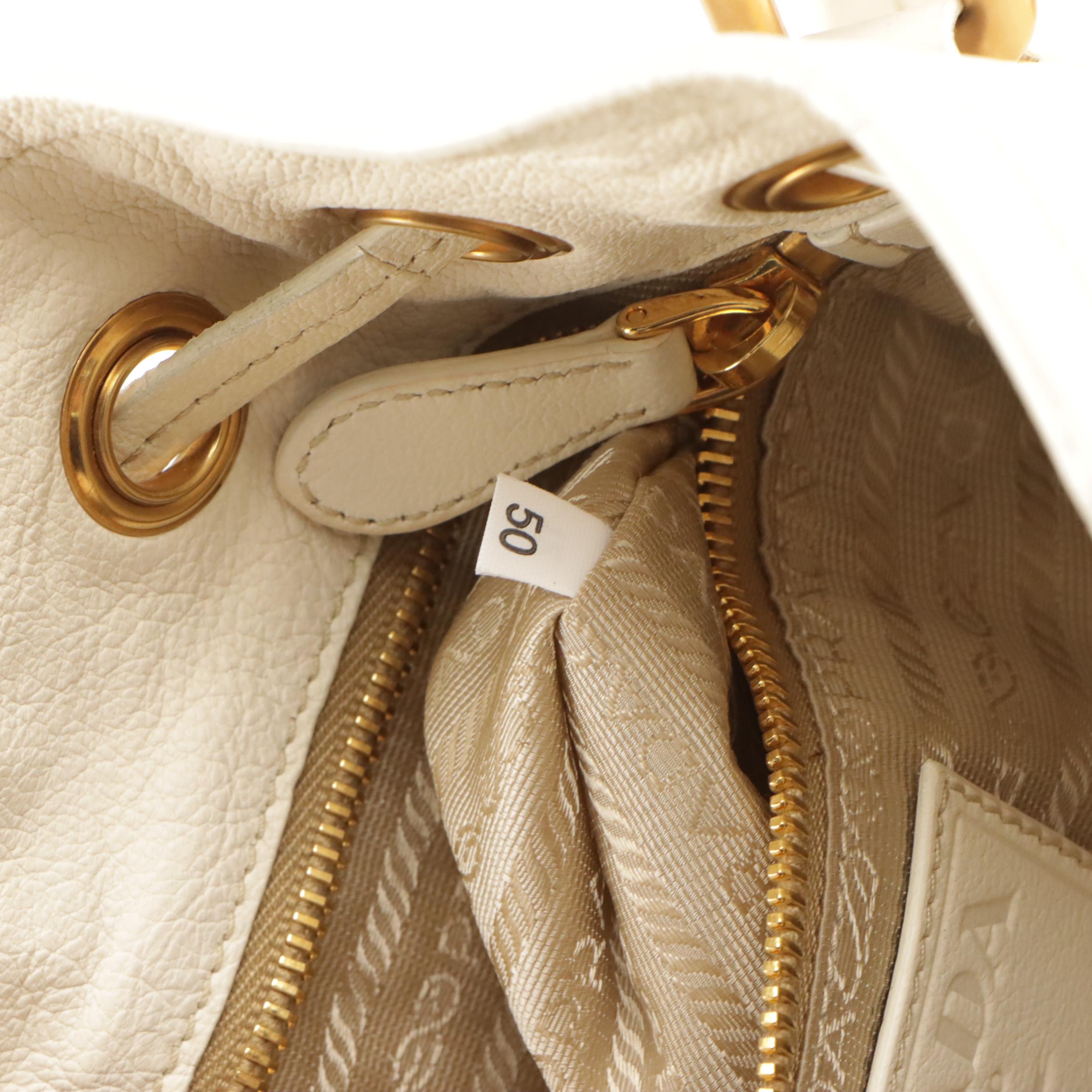 Prada Drawstring Grommet Shopping Tote BR3552 in Cera Antique Leather