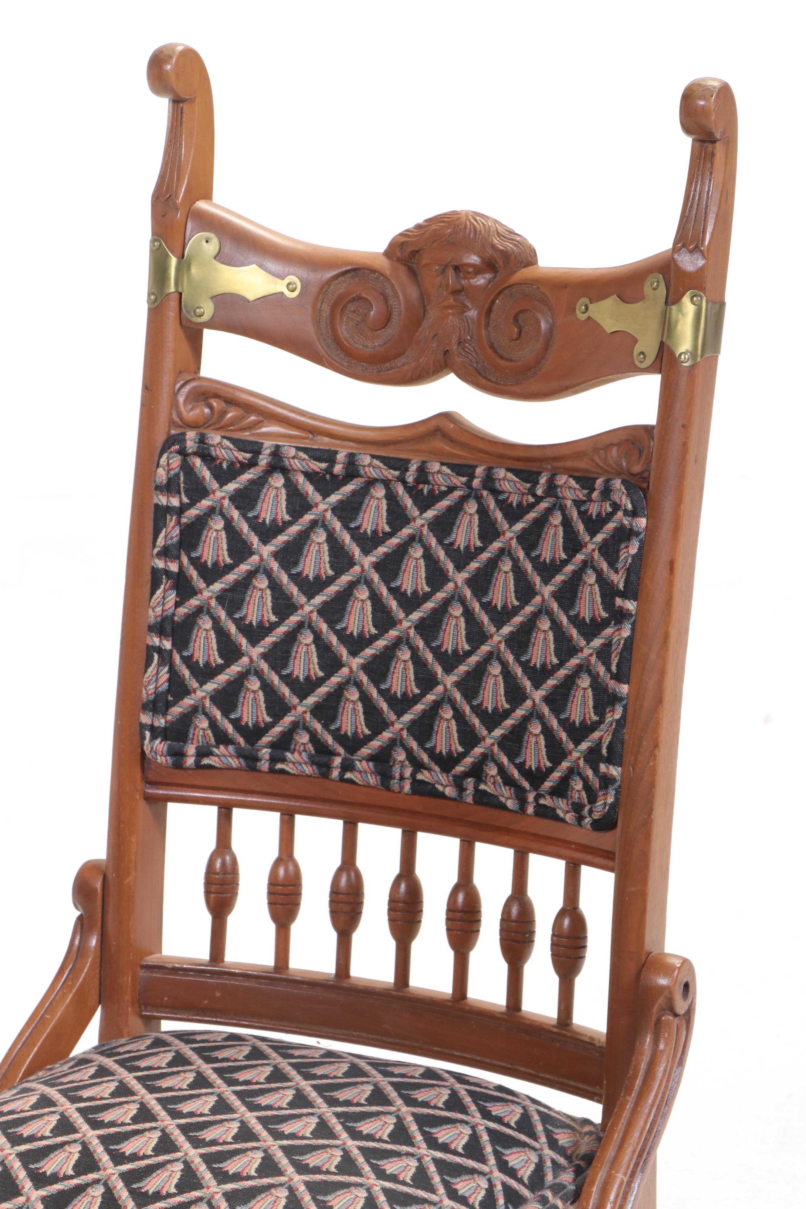 Aesthetic Movement Brass-Mounted & Carved Walnut Green Man Figural Side Chair