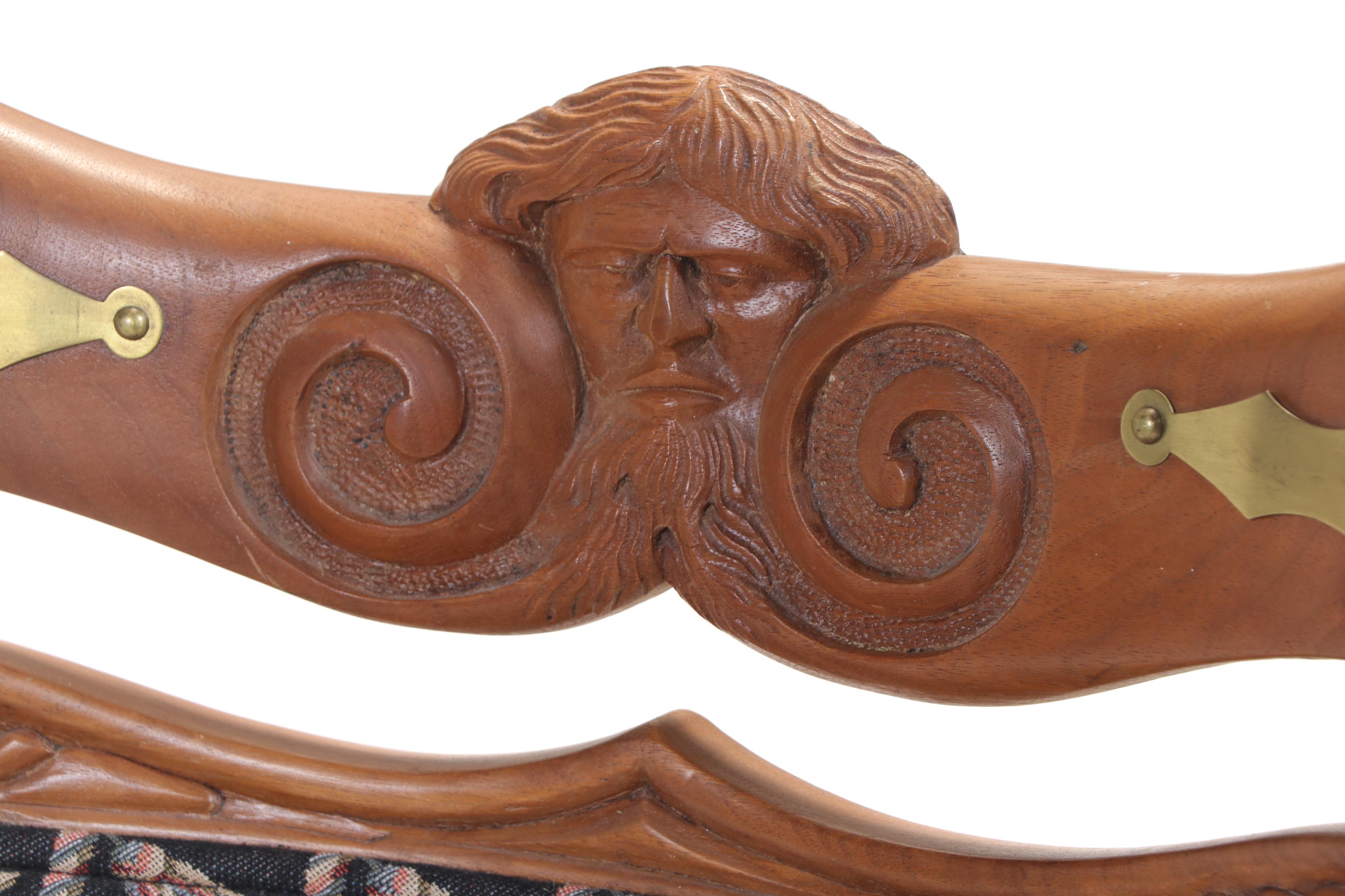 Aesthetic Movement Brass-Mounted & Carved Walnut Green Man Figural Side Chair