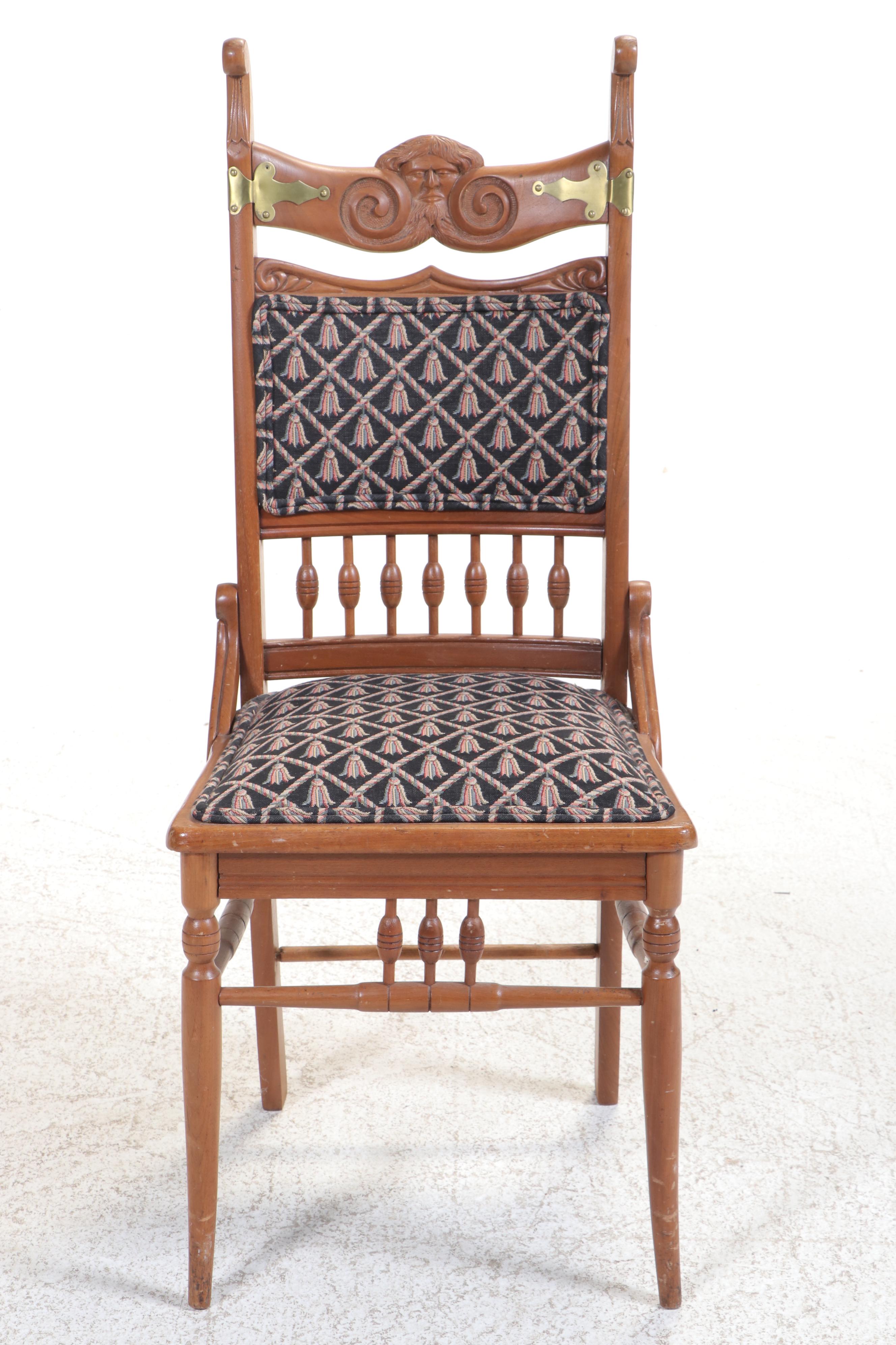 Aesthetic Movement Brass-Mounted & Carved Walnut Green Man Figural Side Chair