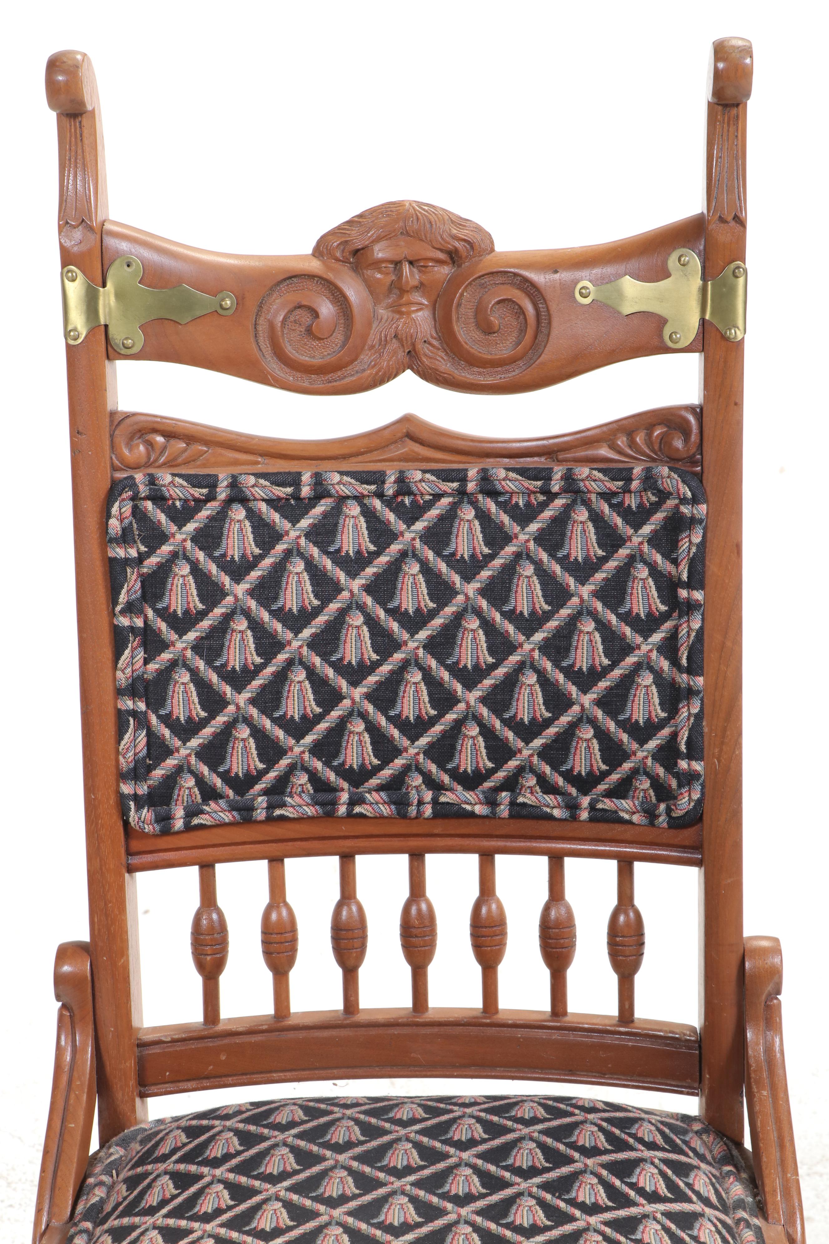 Aesthetic Movement Brass-Mounted & Carved Walnut Green Man Figural Side Chair