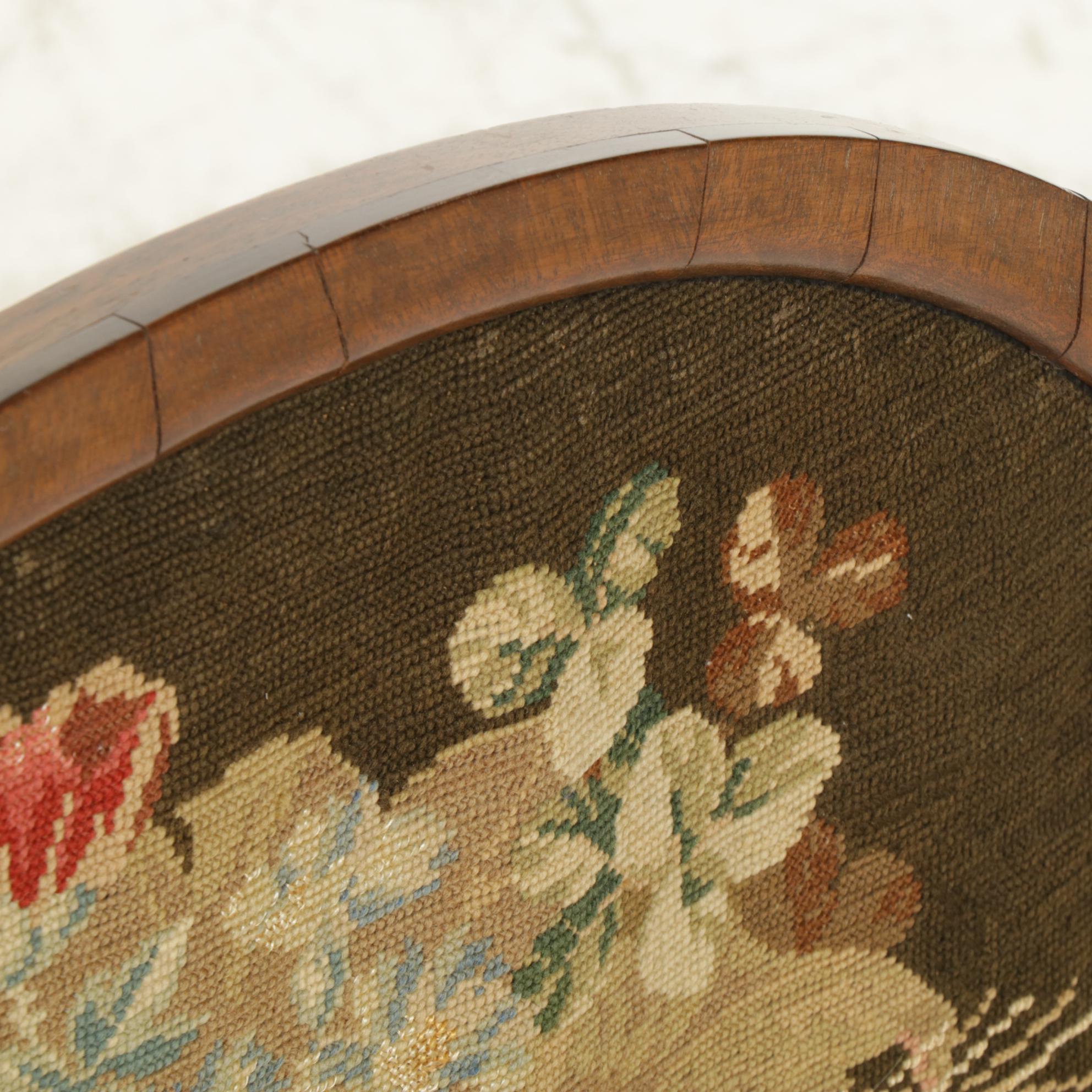 Mahogany Fireplace Screen with Needlepoint Floral Panel, Early 20thCentury