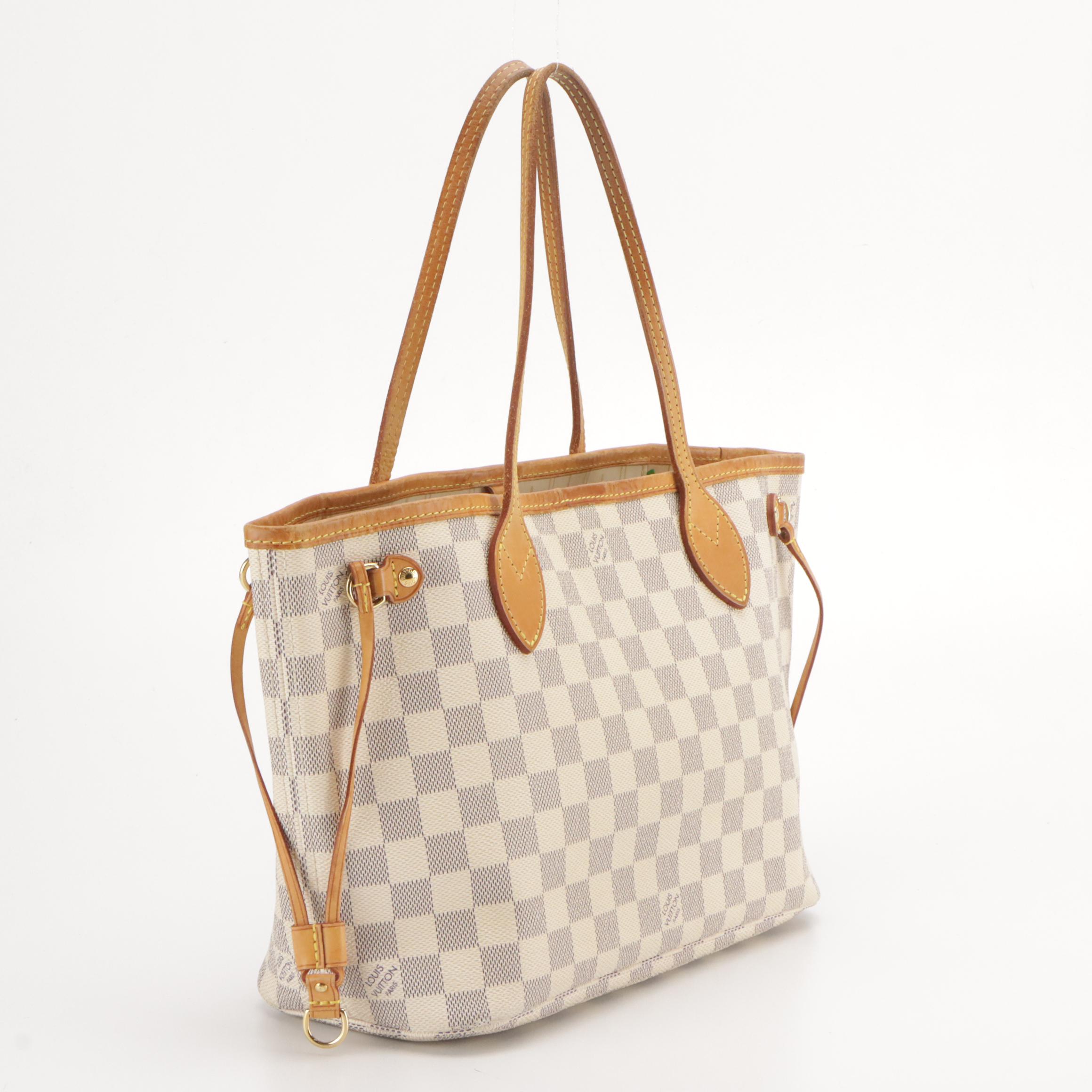 Louis Vuitton Neverfull PM Tote in Damier Azur Canvas & Vachetta Leather