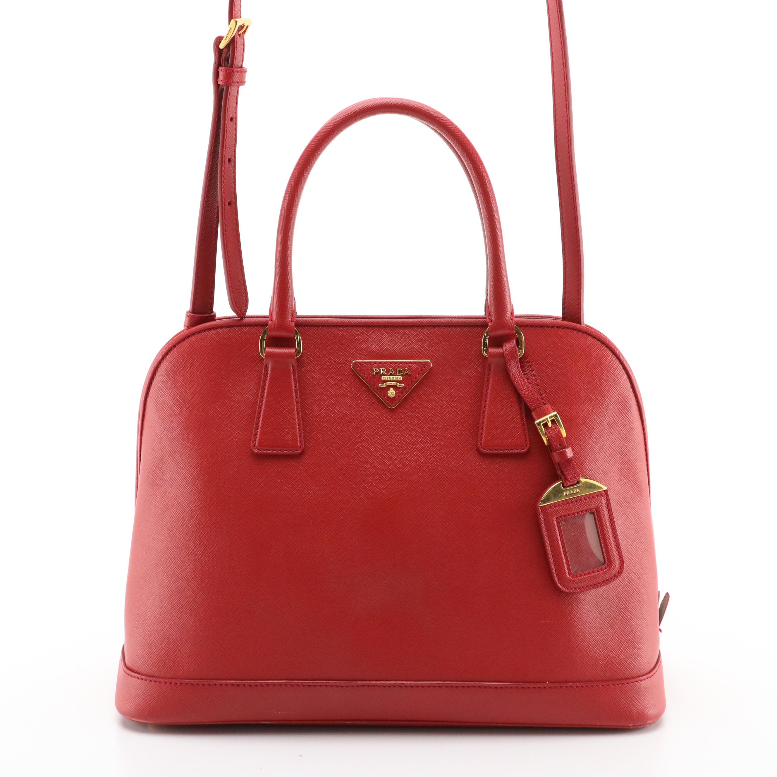 Prada Promenade Tote Bag in Fuoco Saffiano Leather