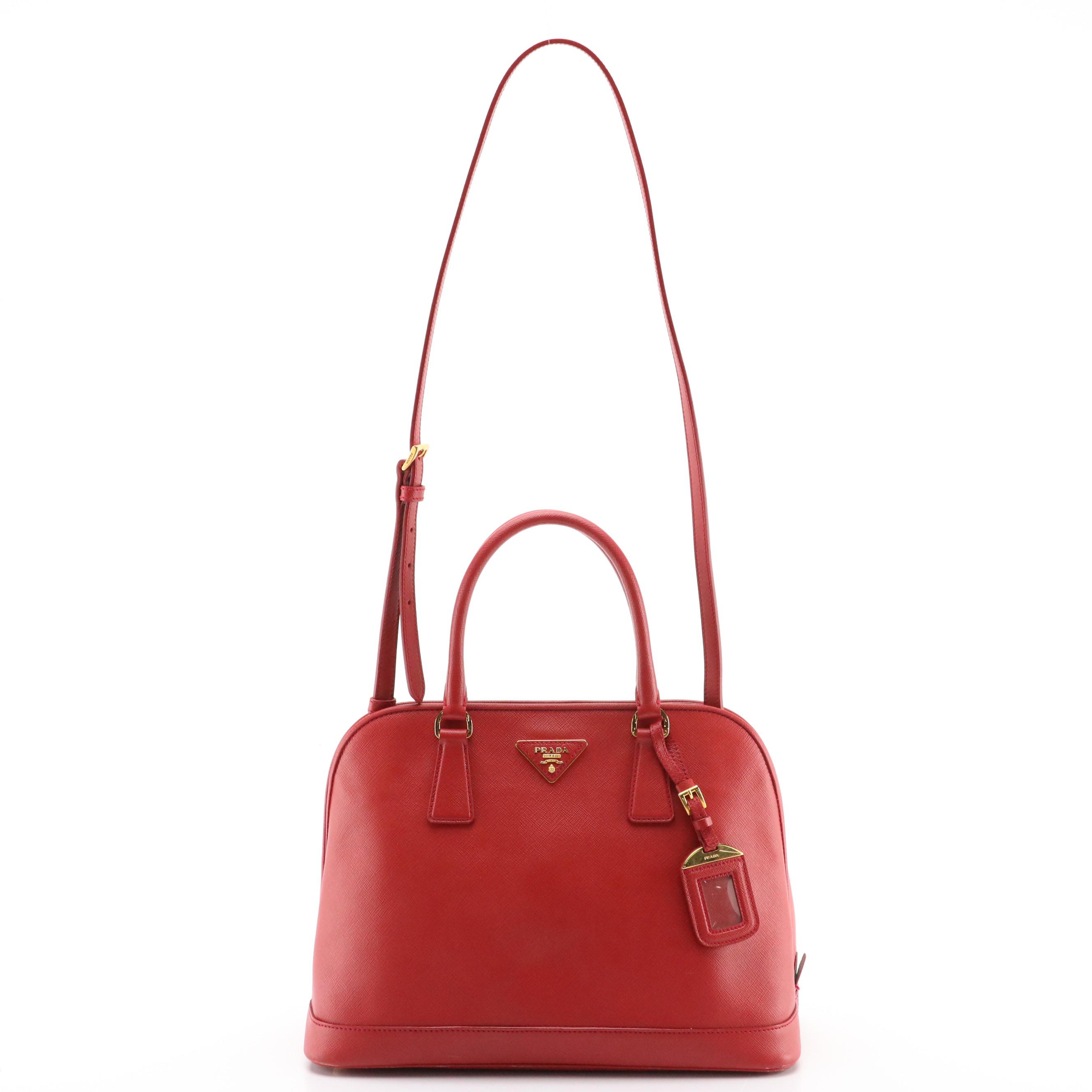 Prada Promenade Tote Bag in Fuoco Saffiano Leather
