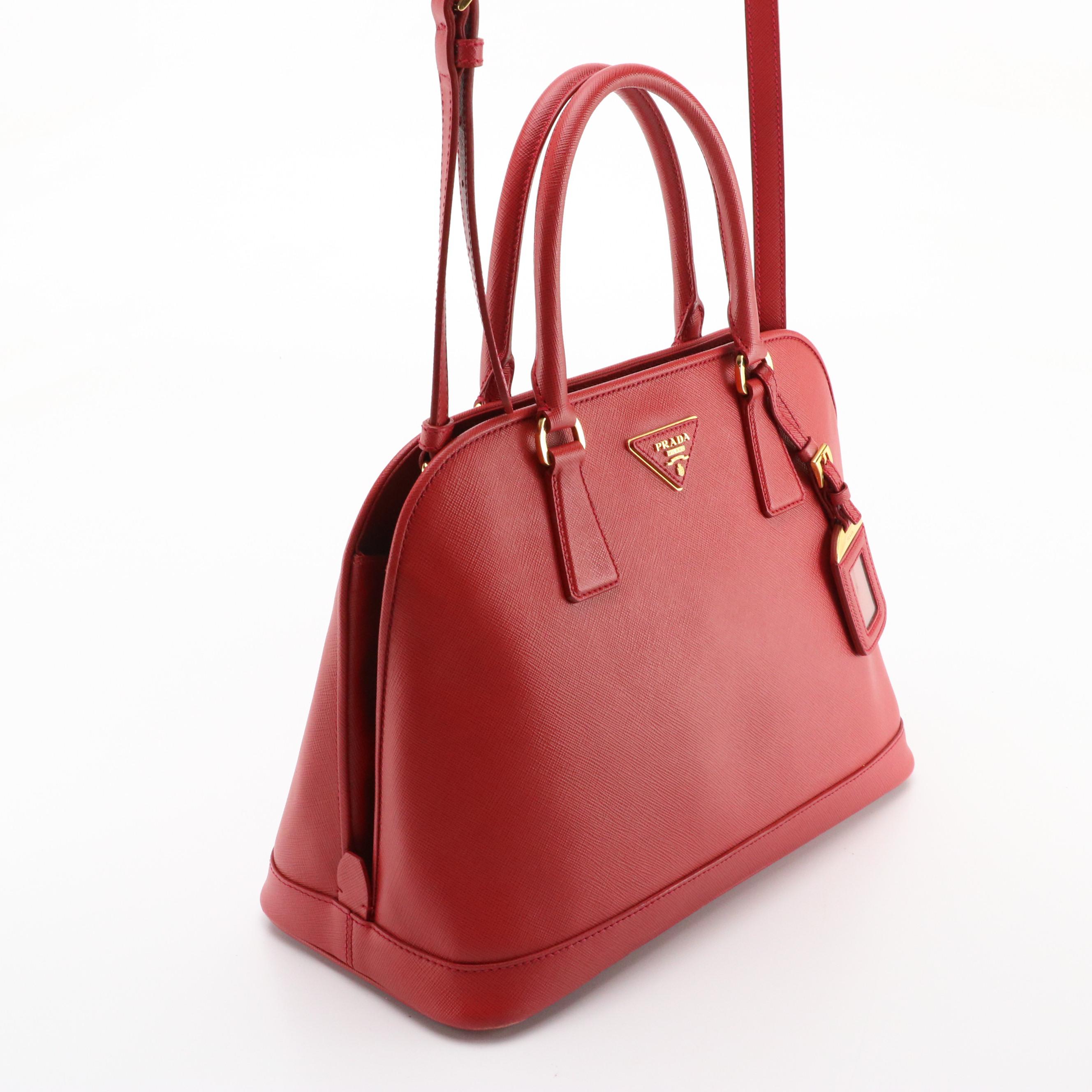 Prada Promenade Tote Bag in Fuoco Saffiano Leather