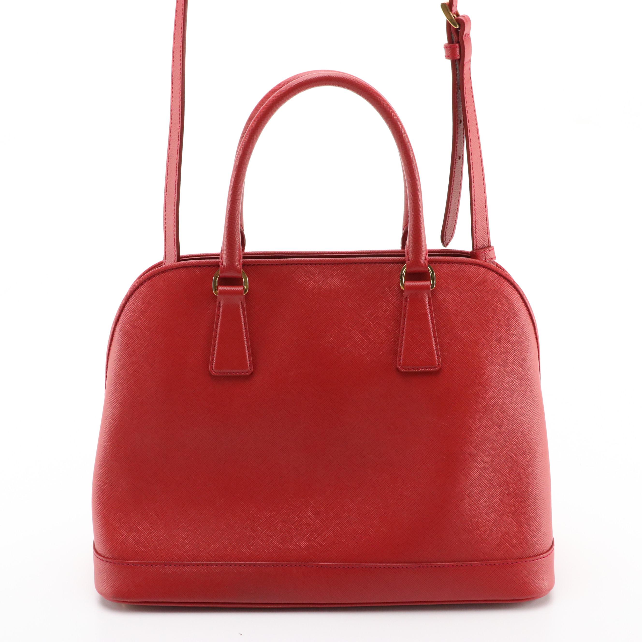 Prada Promenade Tote Bag in Fuoco Saffiano Leather