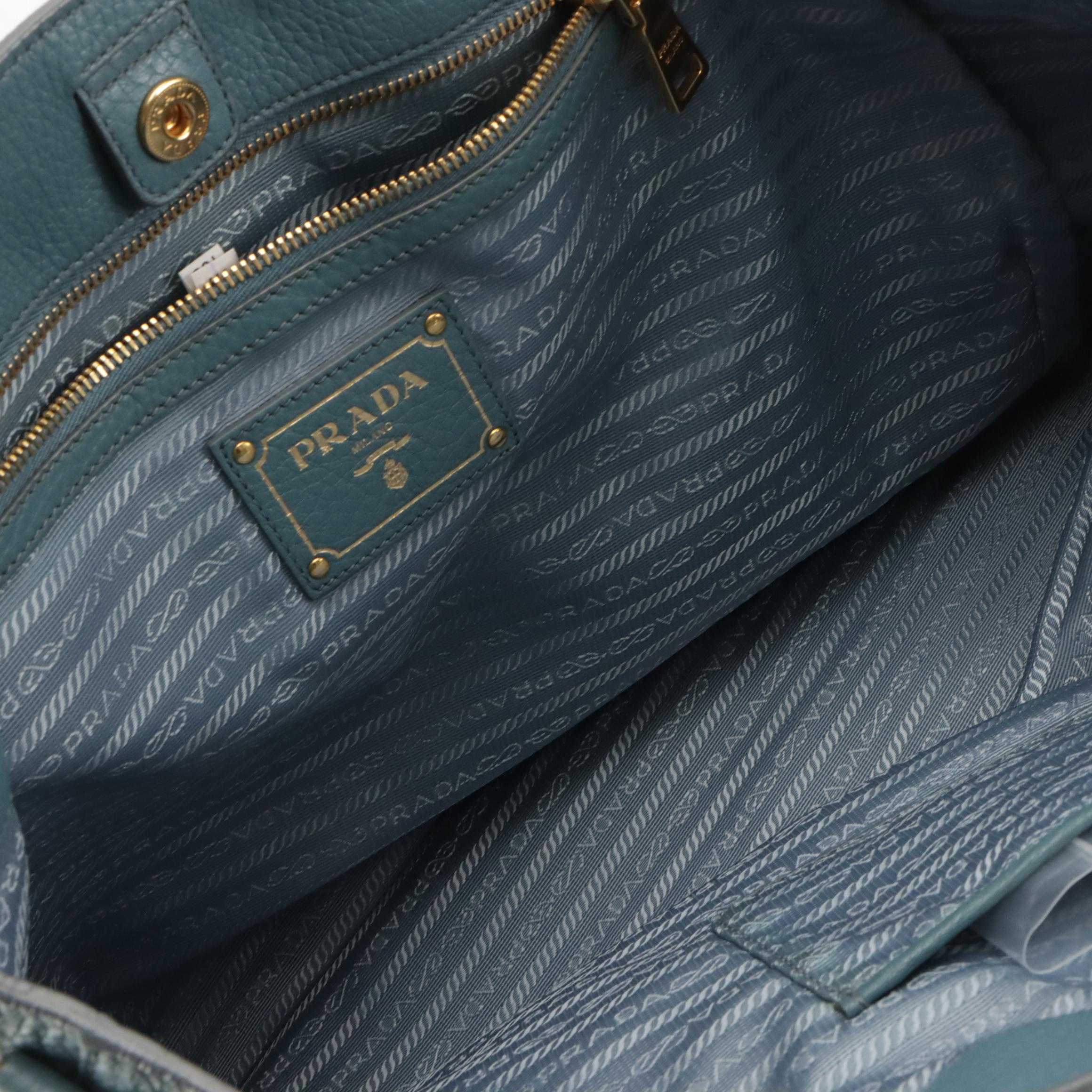 Prada Large Two-Way Tote Bag in Marine Blue Vitello Daino Leather