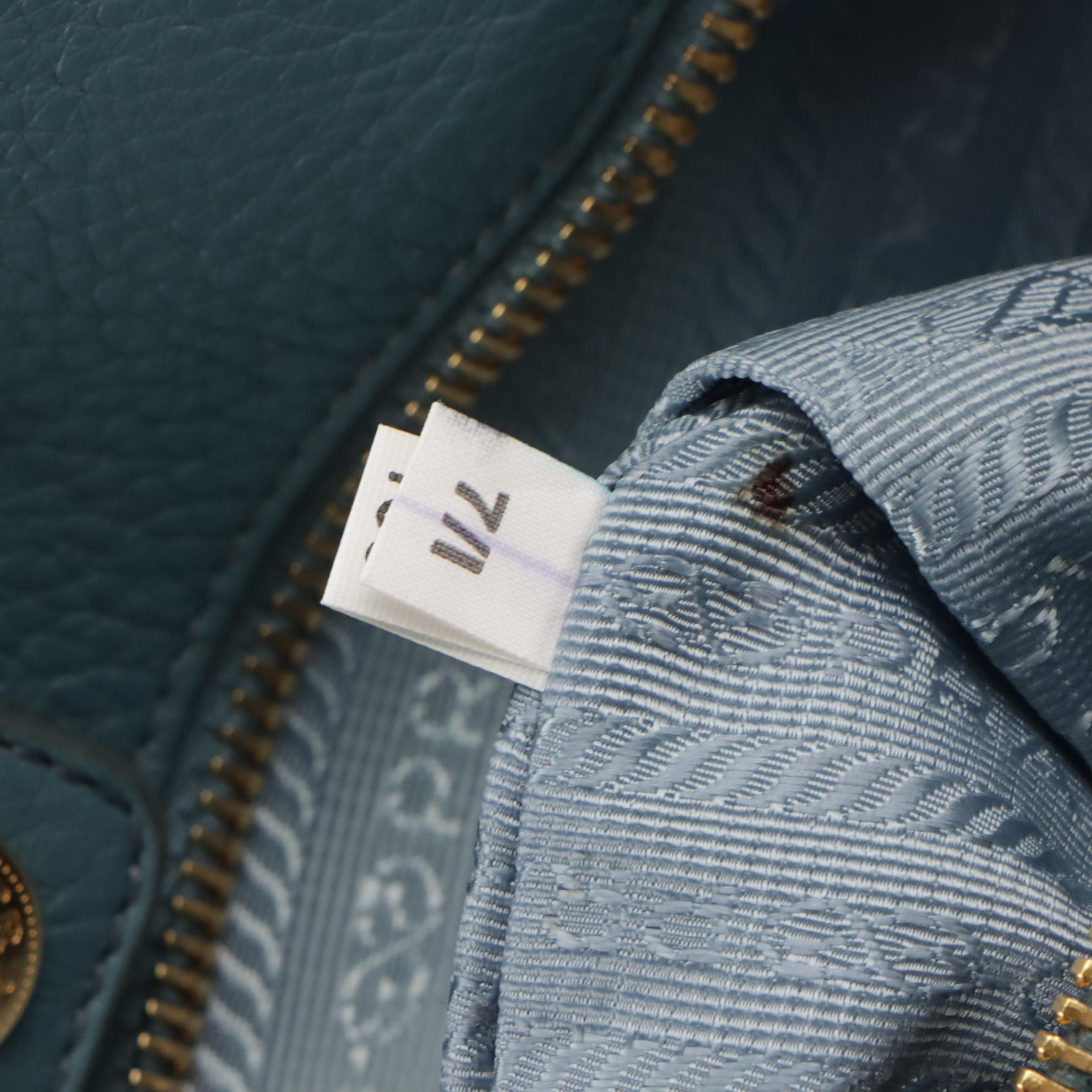 Prada Large Two-Way Tote Bag in Marine Blue Vitello Daino Leather