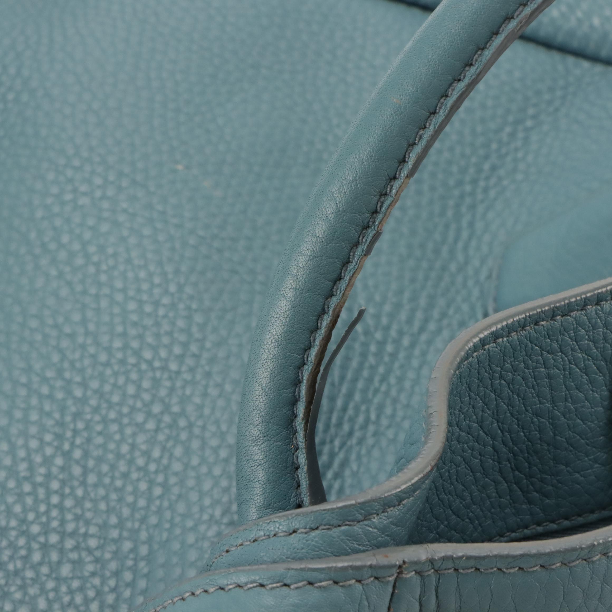 Prada Large Two-Way Tote Bag in Marine Blue Vitello Daino Leather