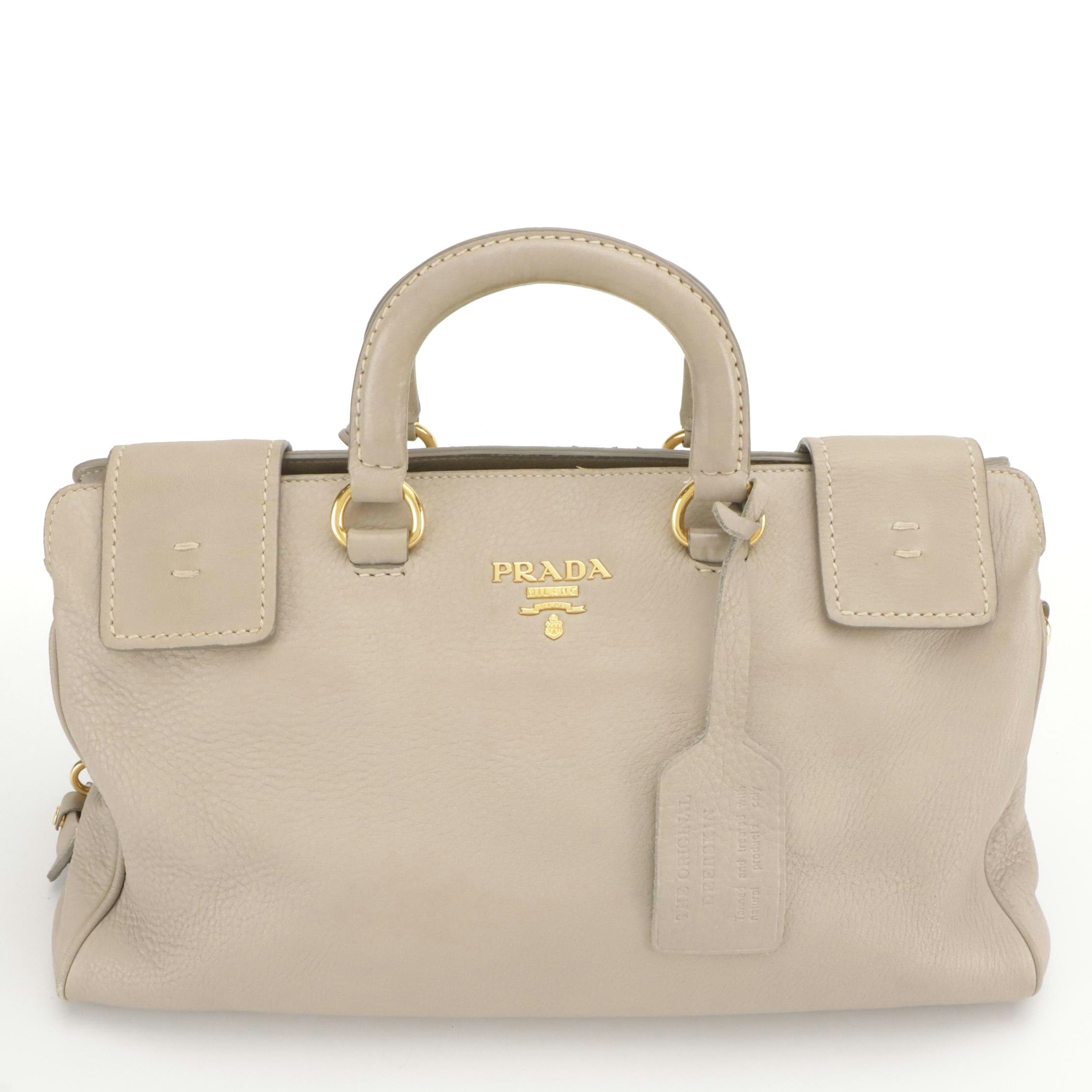Prada Taupe Deerskin Leather Two-Way Tote Bag