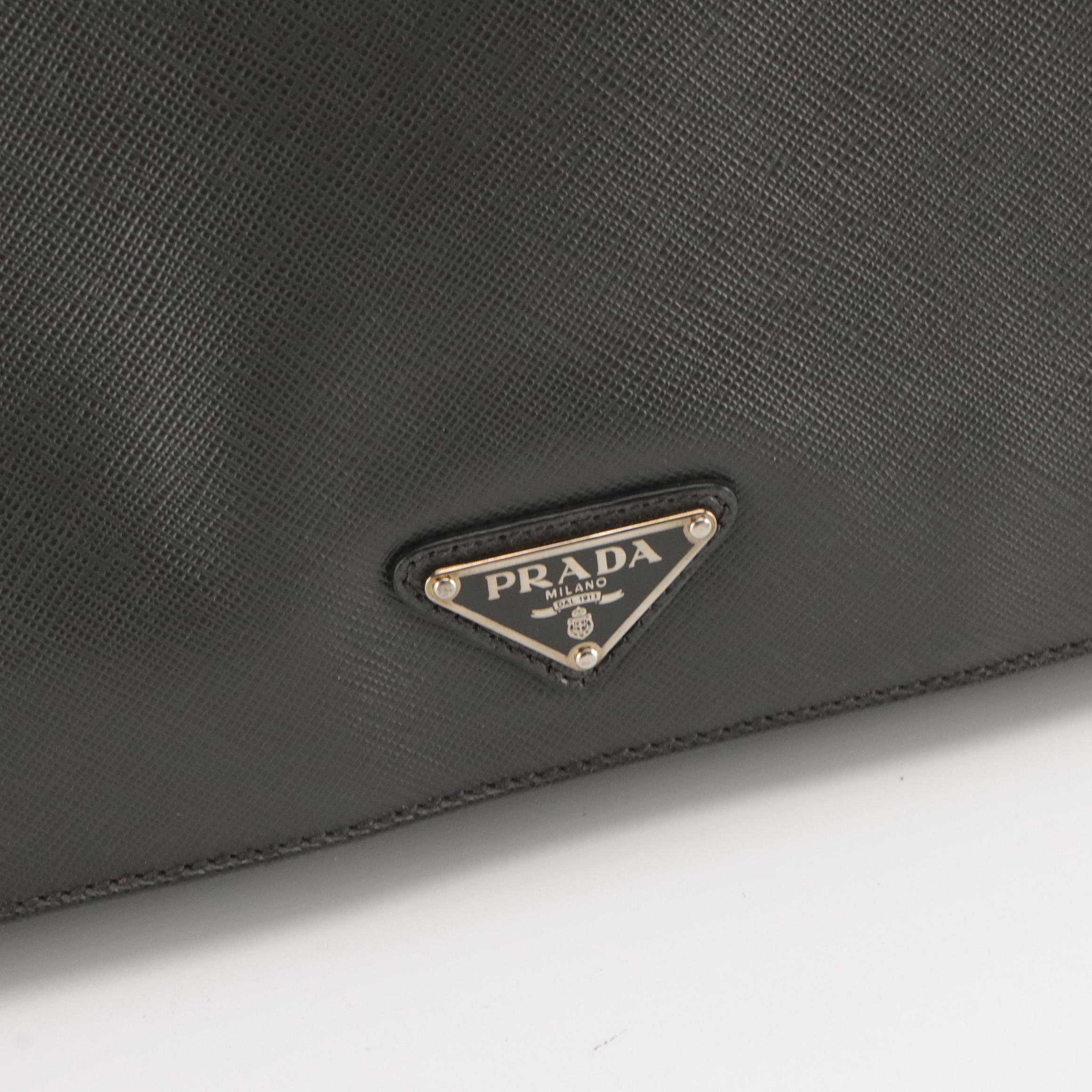 Prada Double Zip Business Briefcase in Charcoal Grey Saffiano Leather