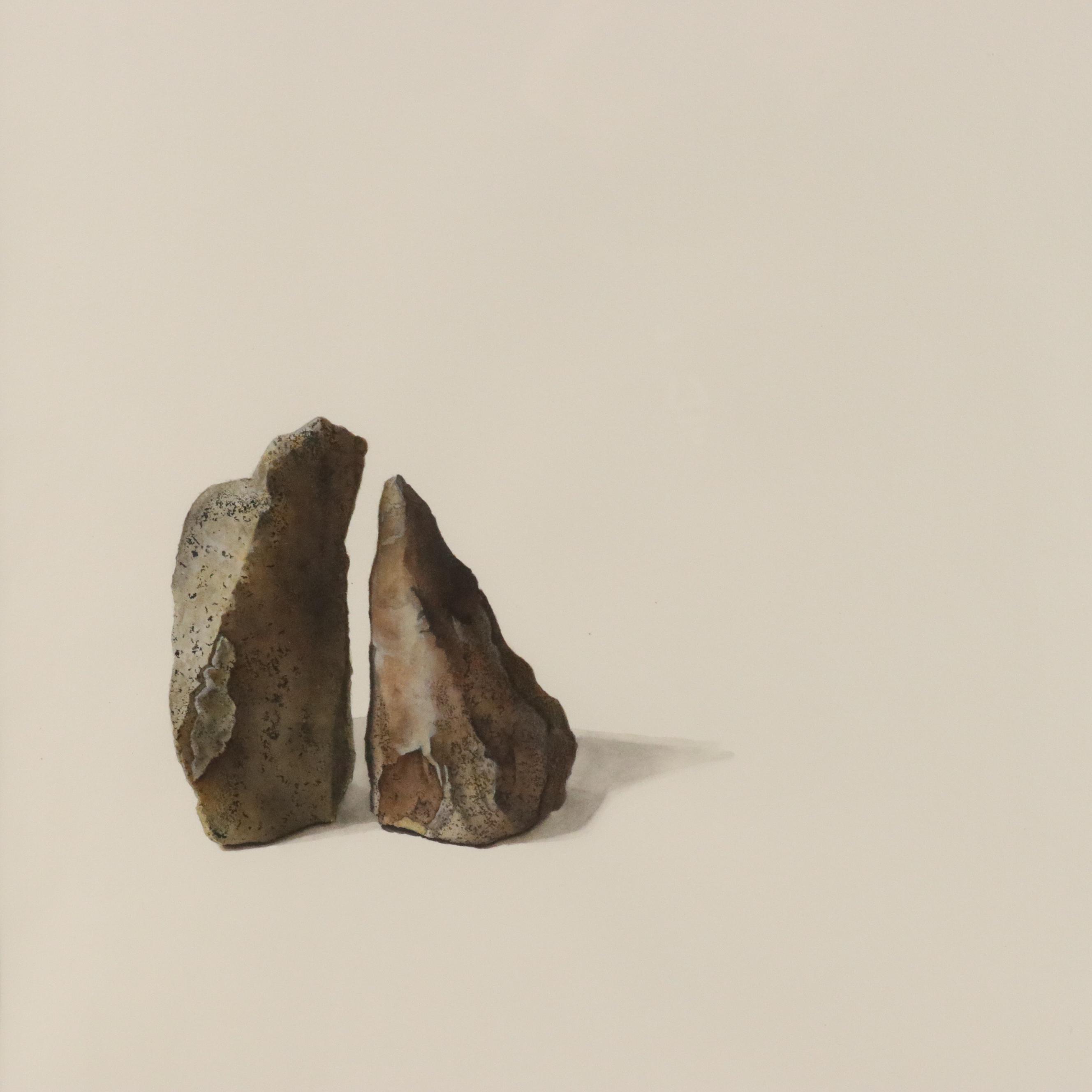 N. Romen Minimalist Watercolor Painting of Two Rocks, 21st Century
