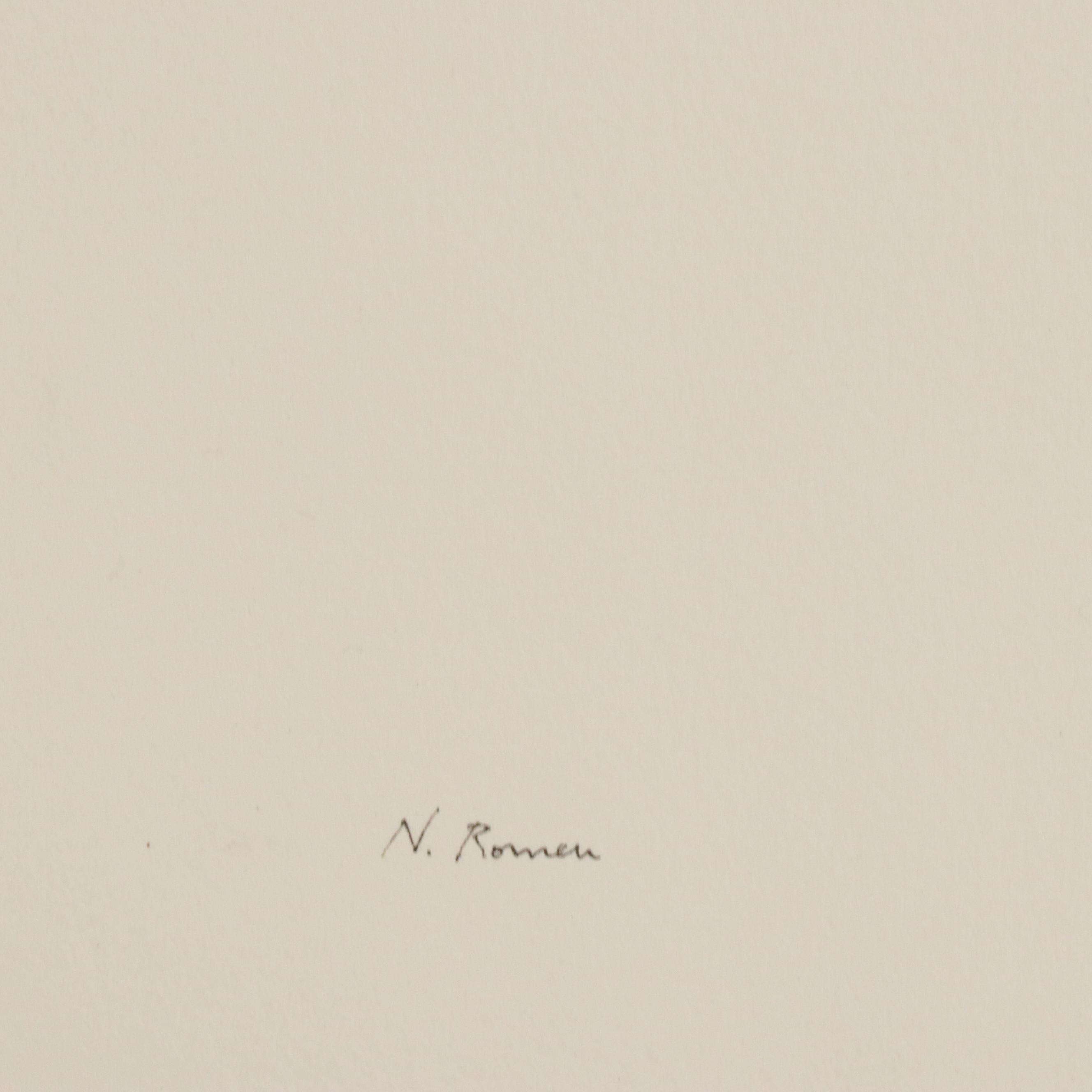 N. Romen Minimalist Watercolor Painting of Two Rocks, 21st Century