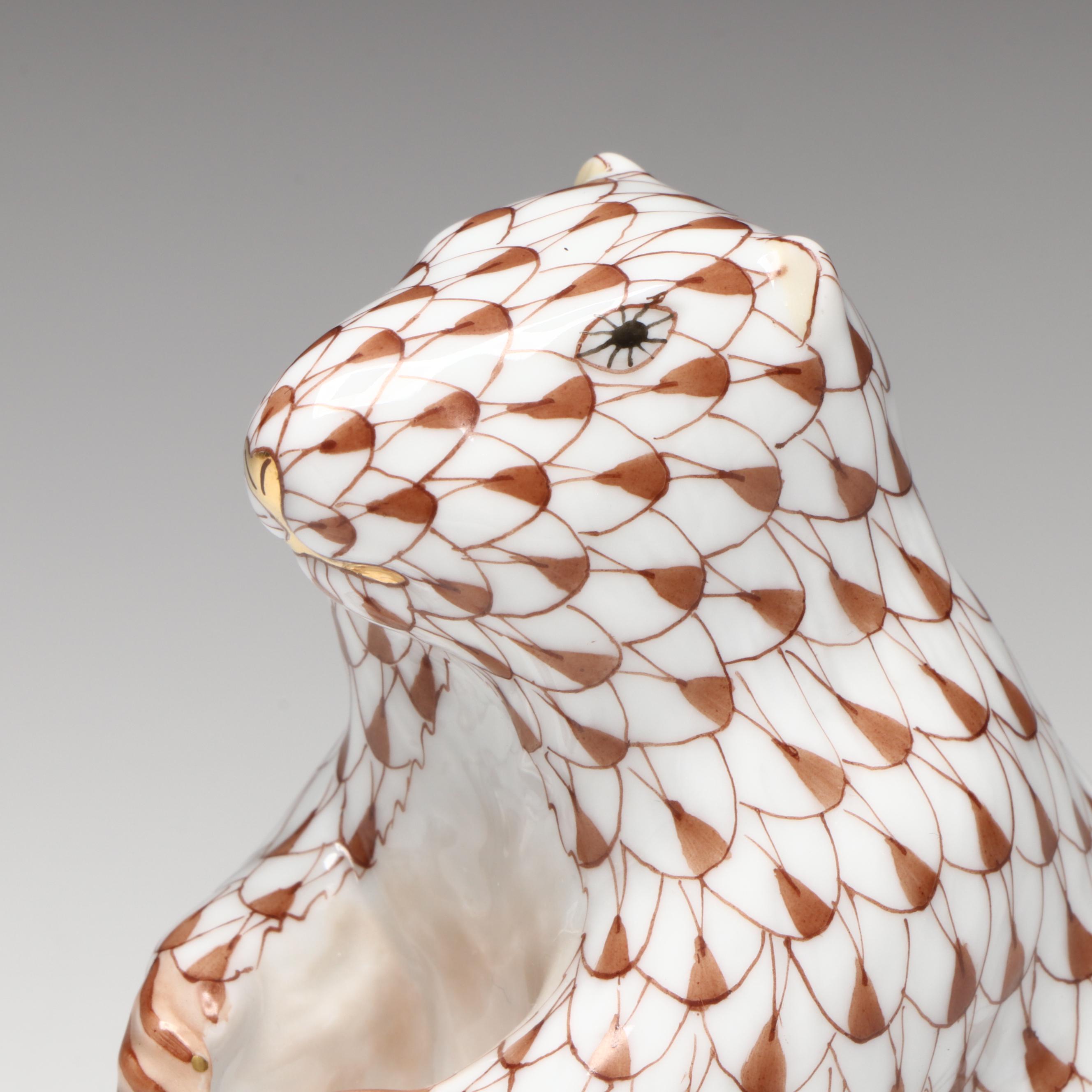 Herend Chocolate Fishnet with Gold "Groundhog" Porcelain Figurine