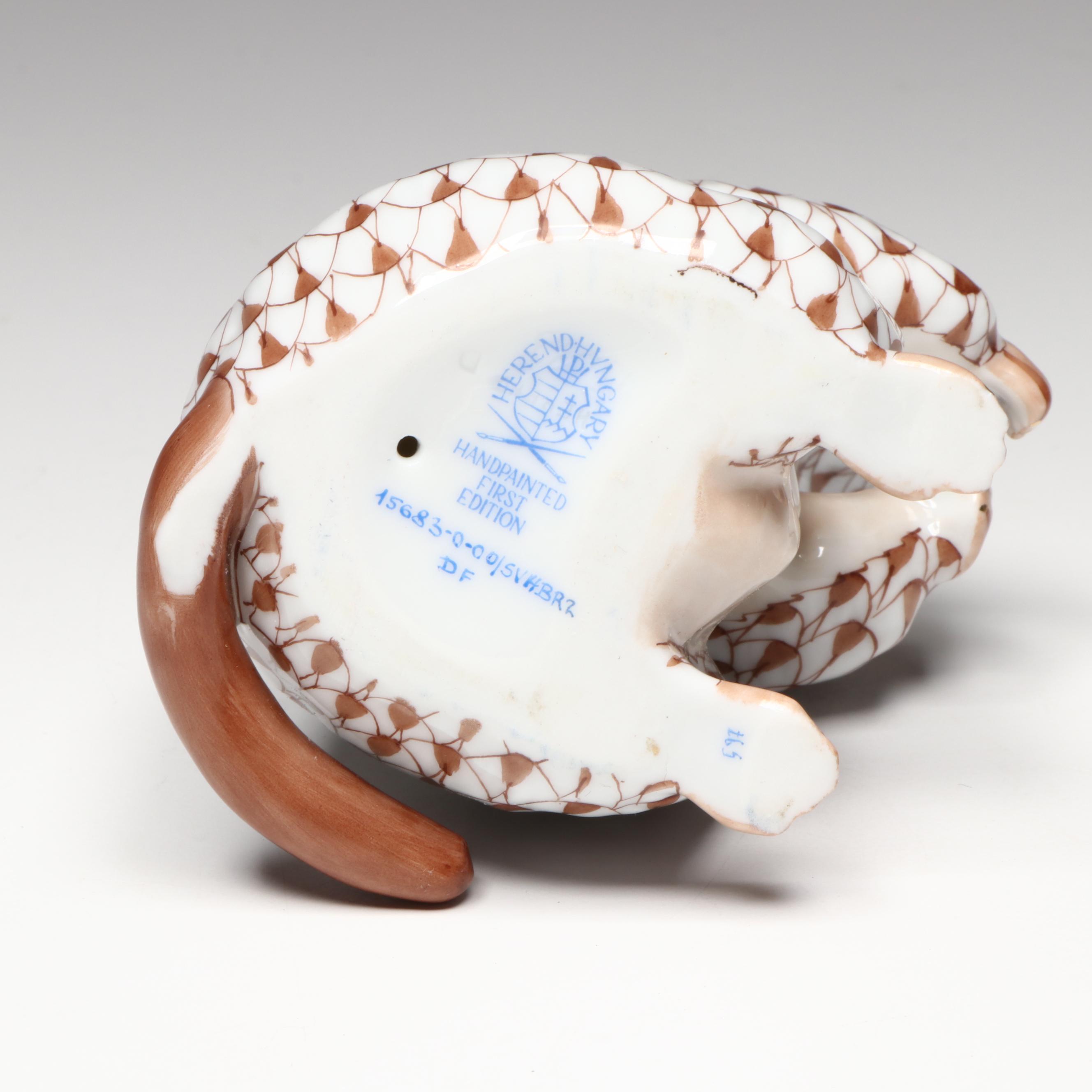 Herend Chocolate Fishnet with Gold "Groundhog" Porcelain Figurine