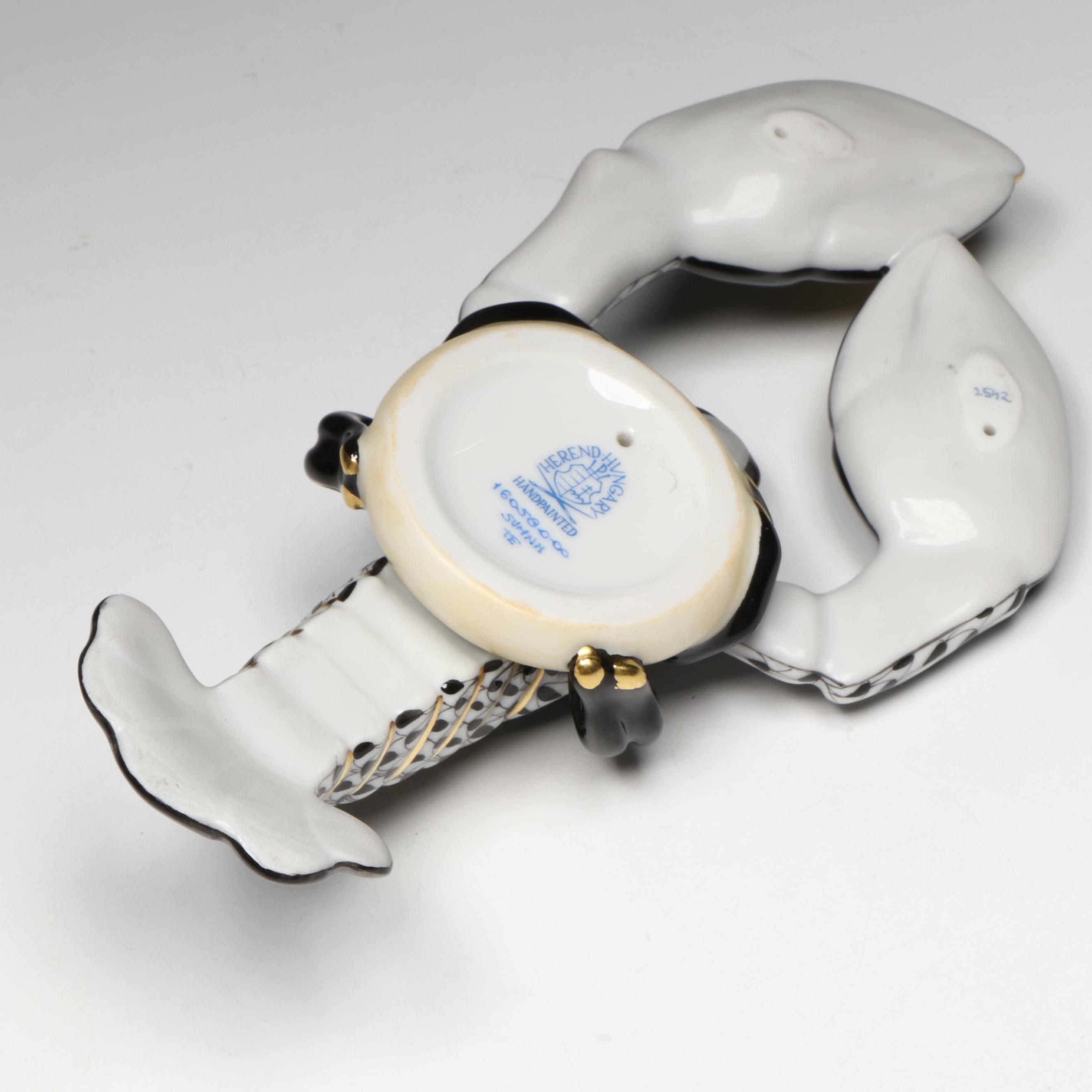 Herend Black Fishnet with Gold "Small Lobster" Porcelain Figurine