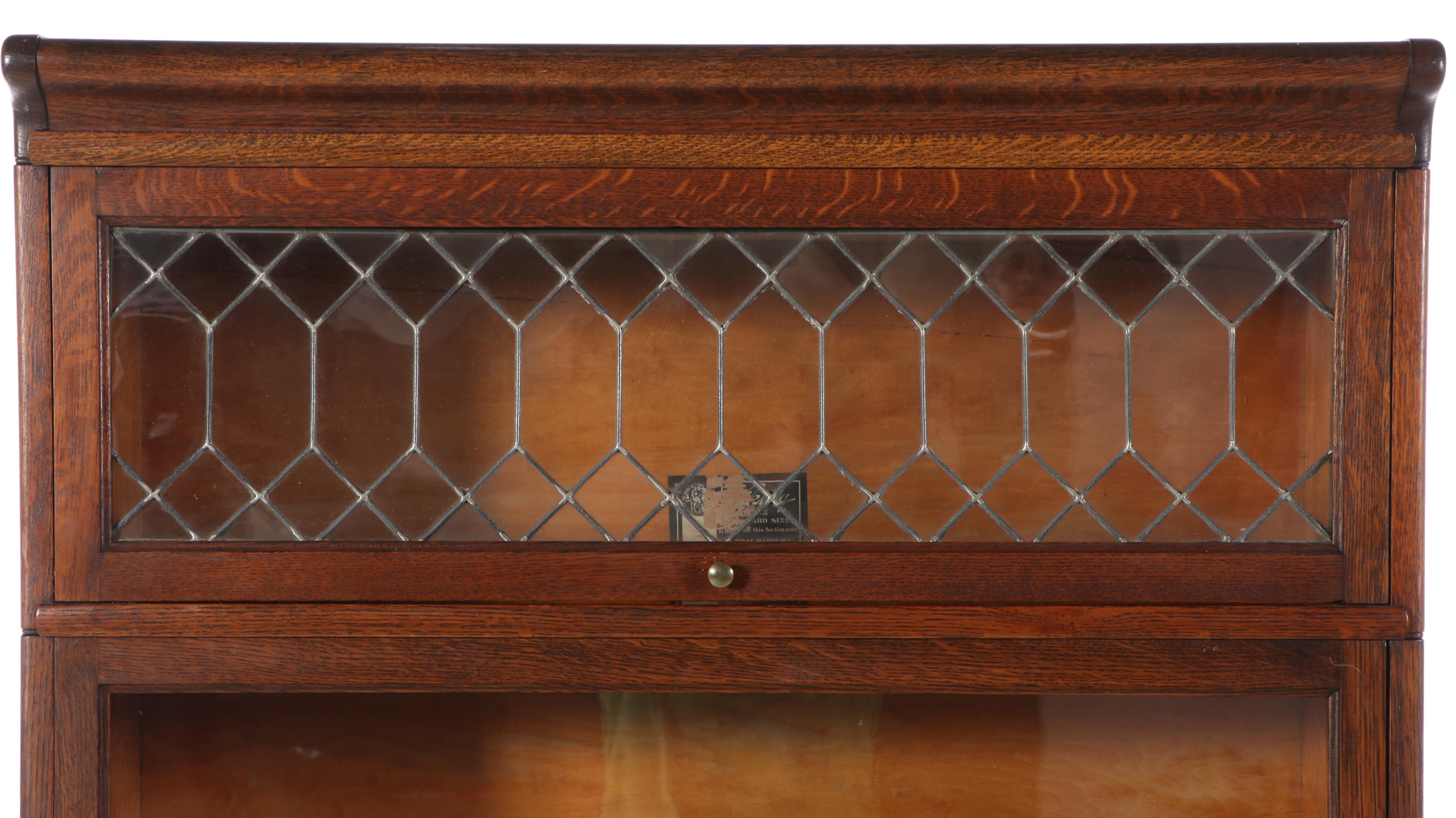 Viking Six-Tier Barrister's Bookcase in Golden Oak with Leaded Glass