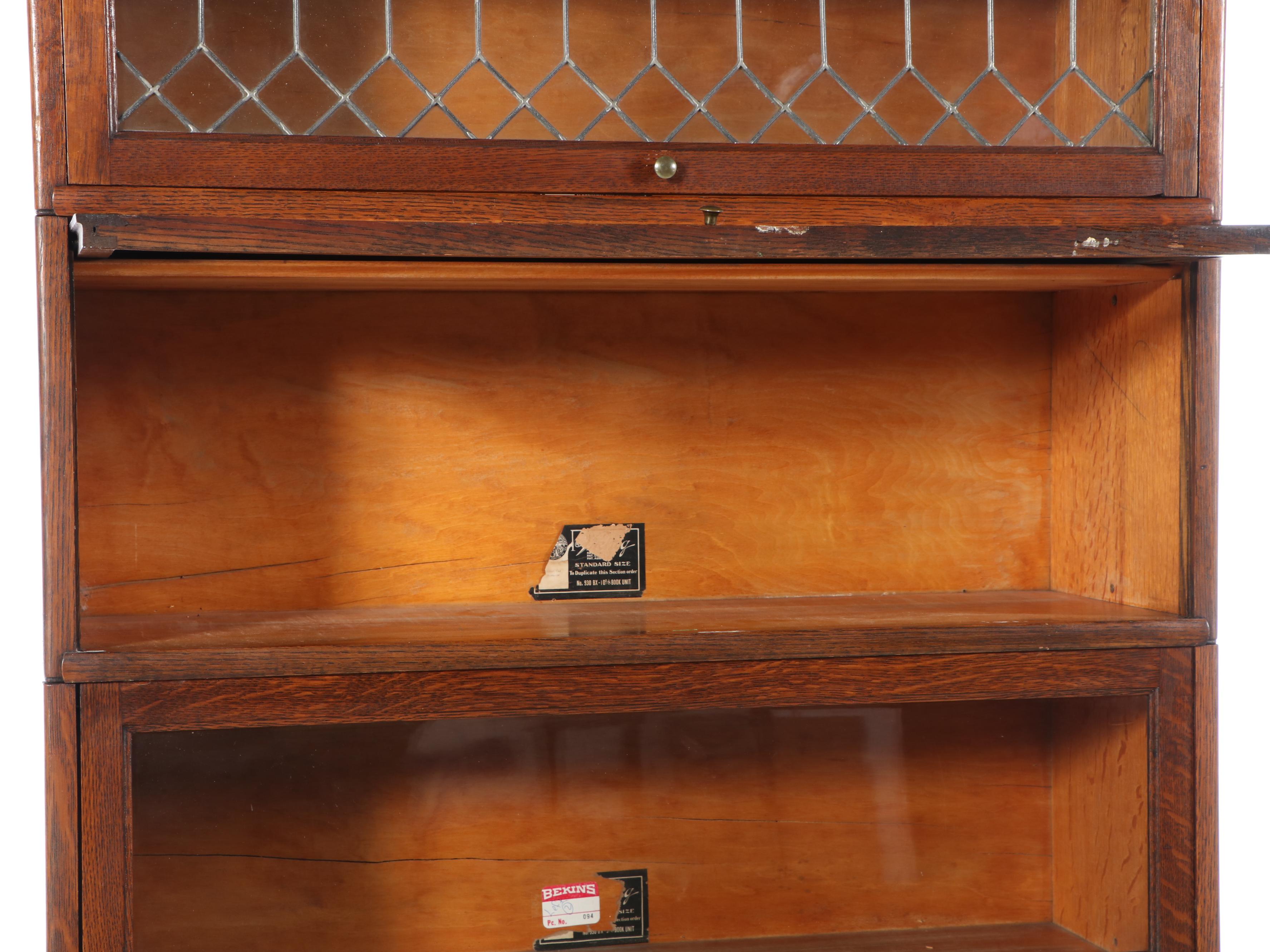 Viking Six-Tier Barrister's Bookcase in Golden Oak with Leaded Glass