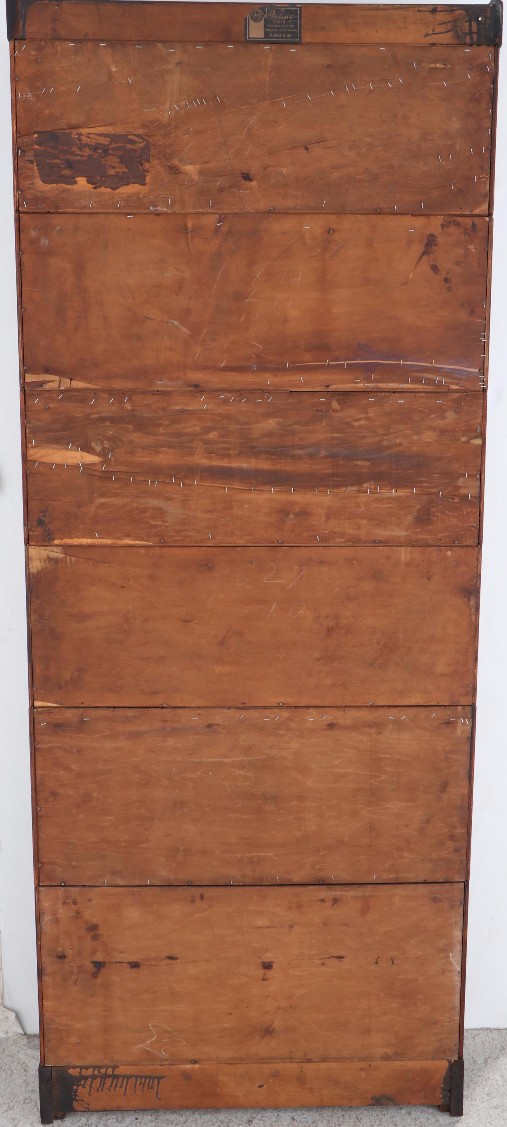 Viking Six-Tier Barrister's Bookcase in Golden Oak with Leaded Glass