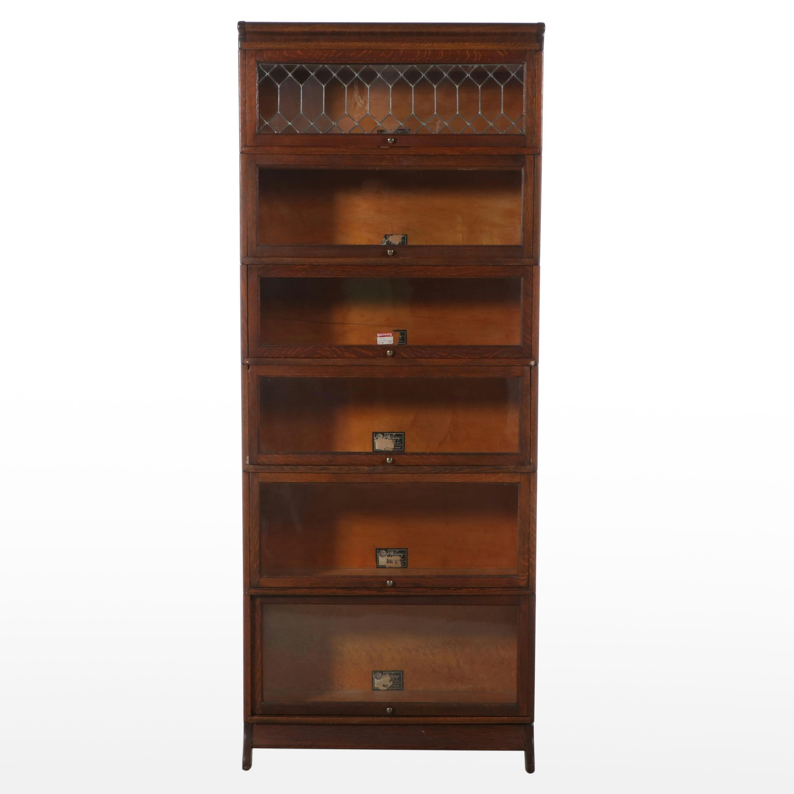 Viking Six-Tier Barrister's Bookcase in Golden Oak with Leaded Glass