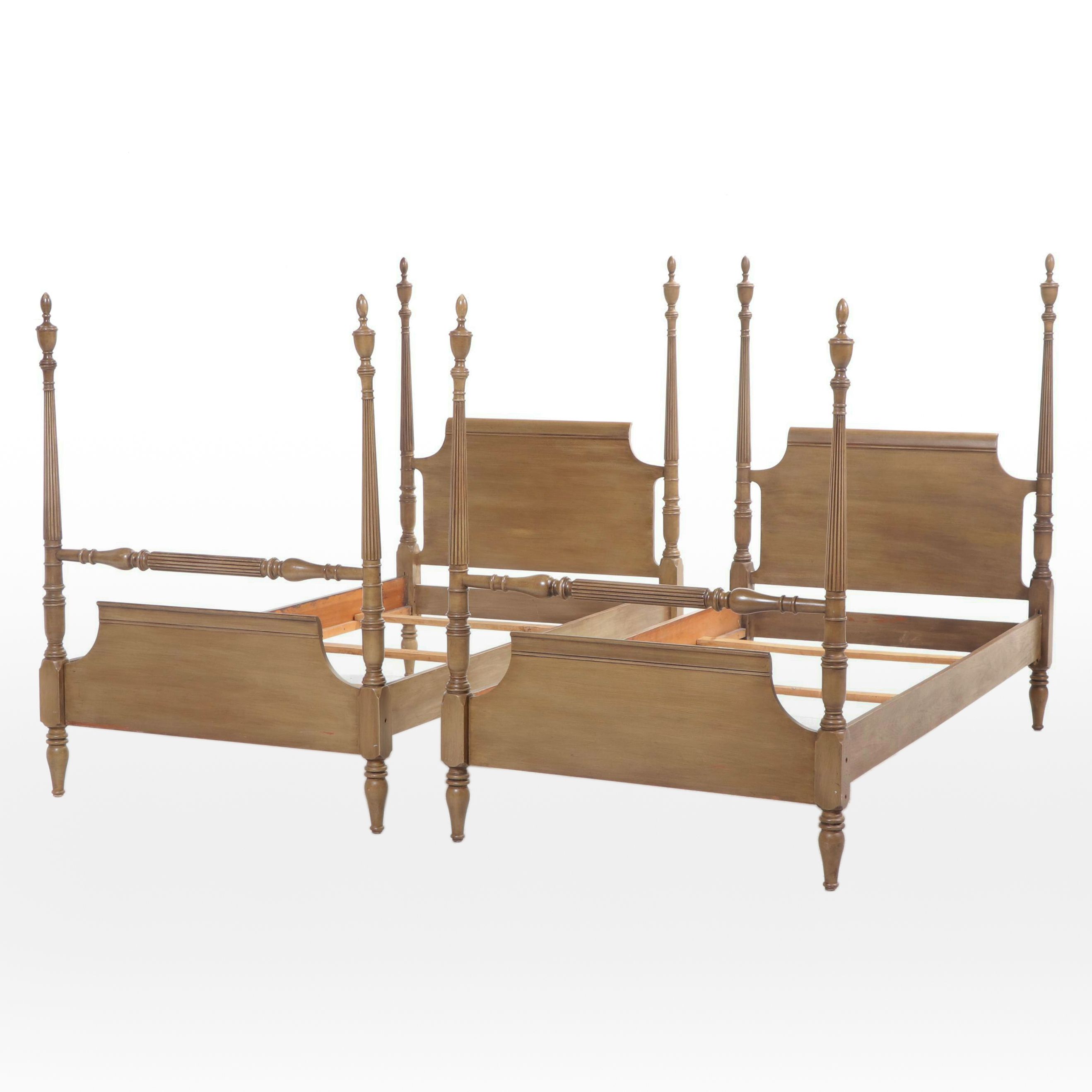 Pair of Federal Style Four-Poster Twin Size Bed Frames, Mid to Late 20th C.