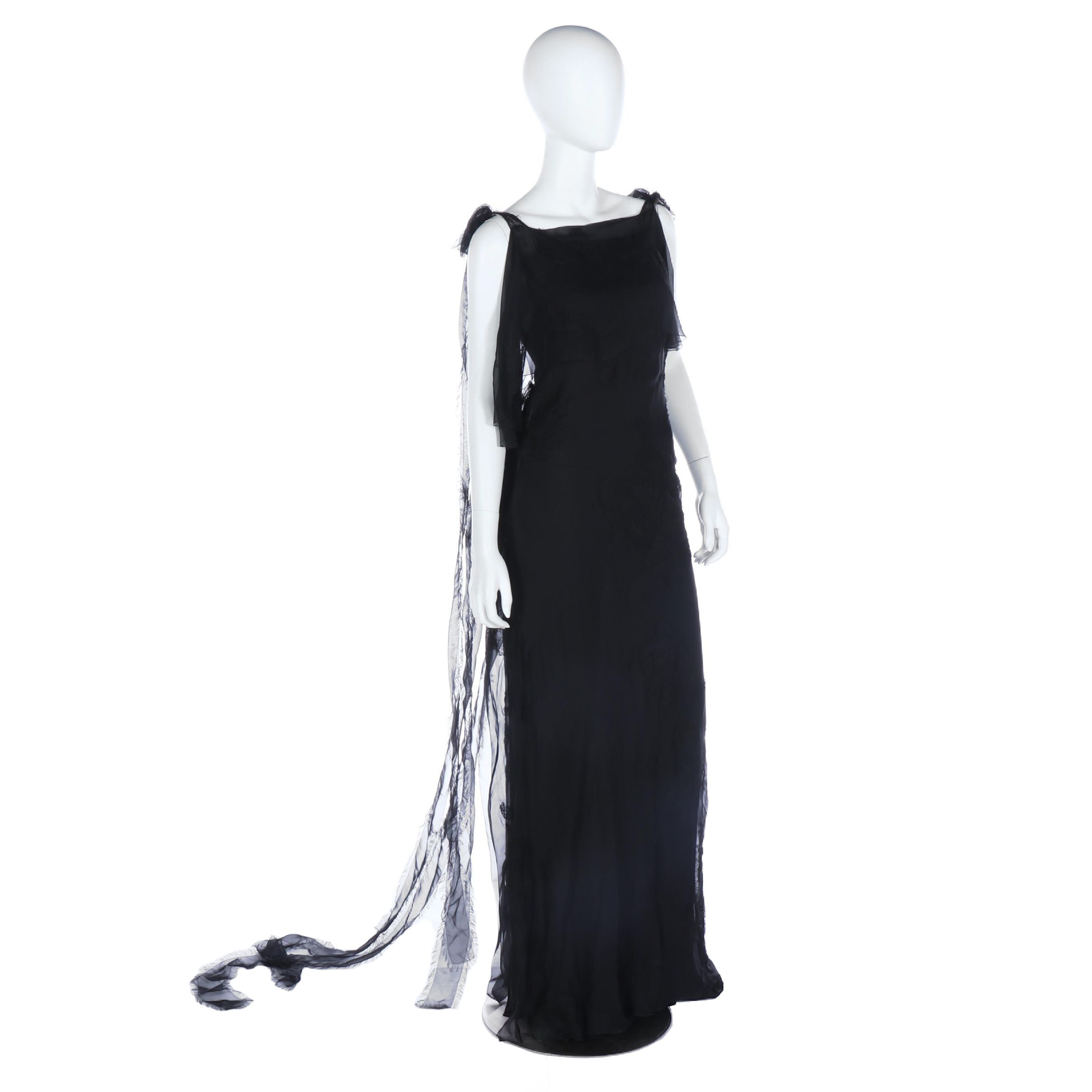 Valentino Black Slip Dress with Sheer Lace Detailed Overlay, Fall/Winter 2021