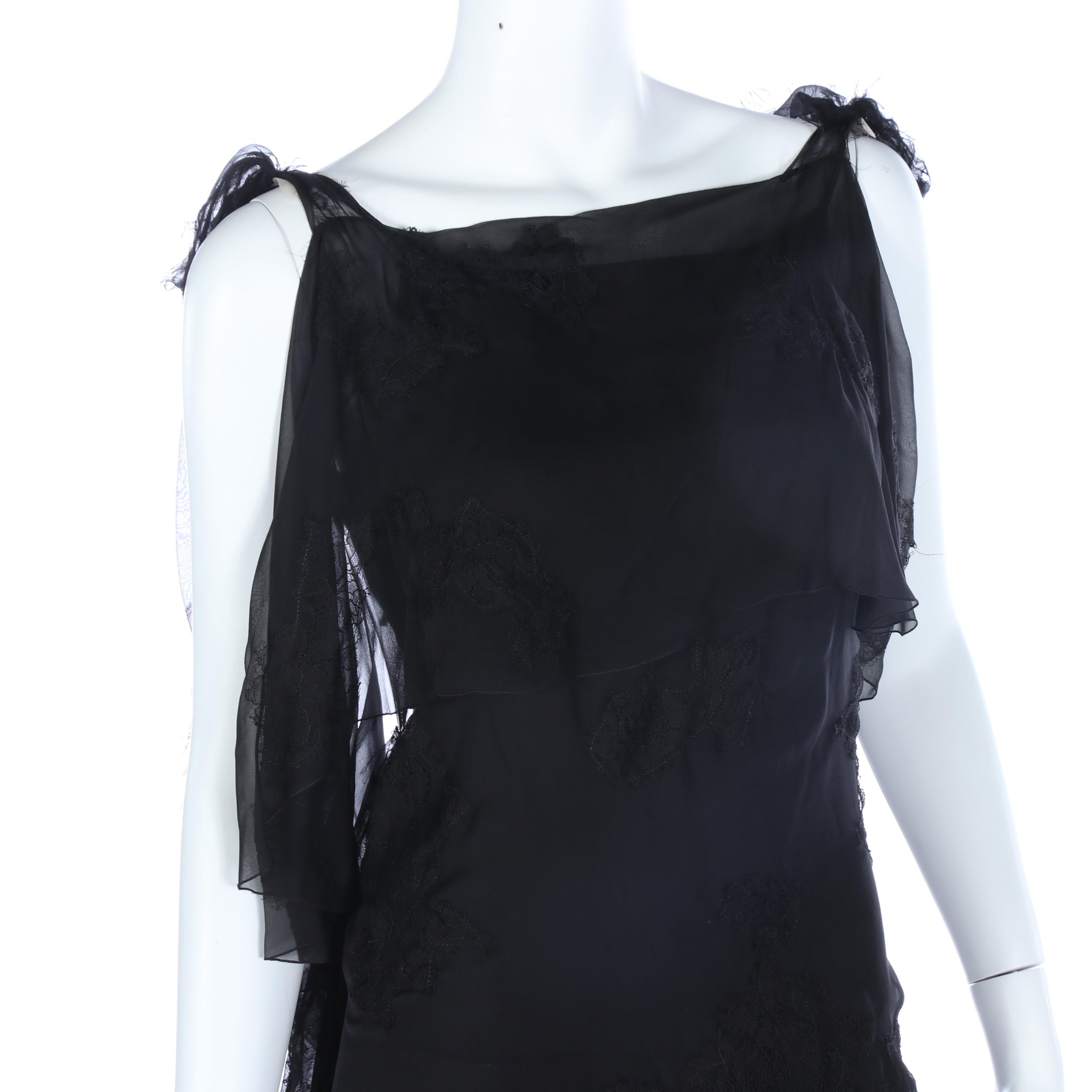 Valentino Black Slip Dress with Sheer Lace Detailed Overlay, Fall/Winter 2021