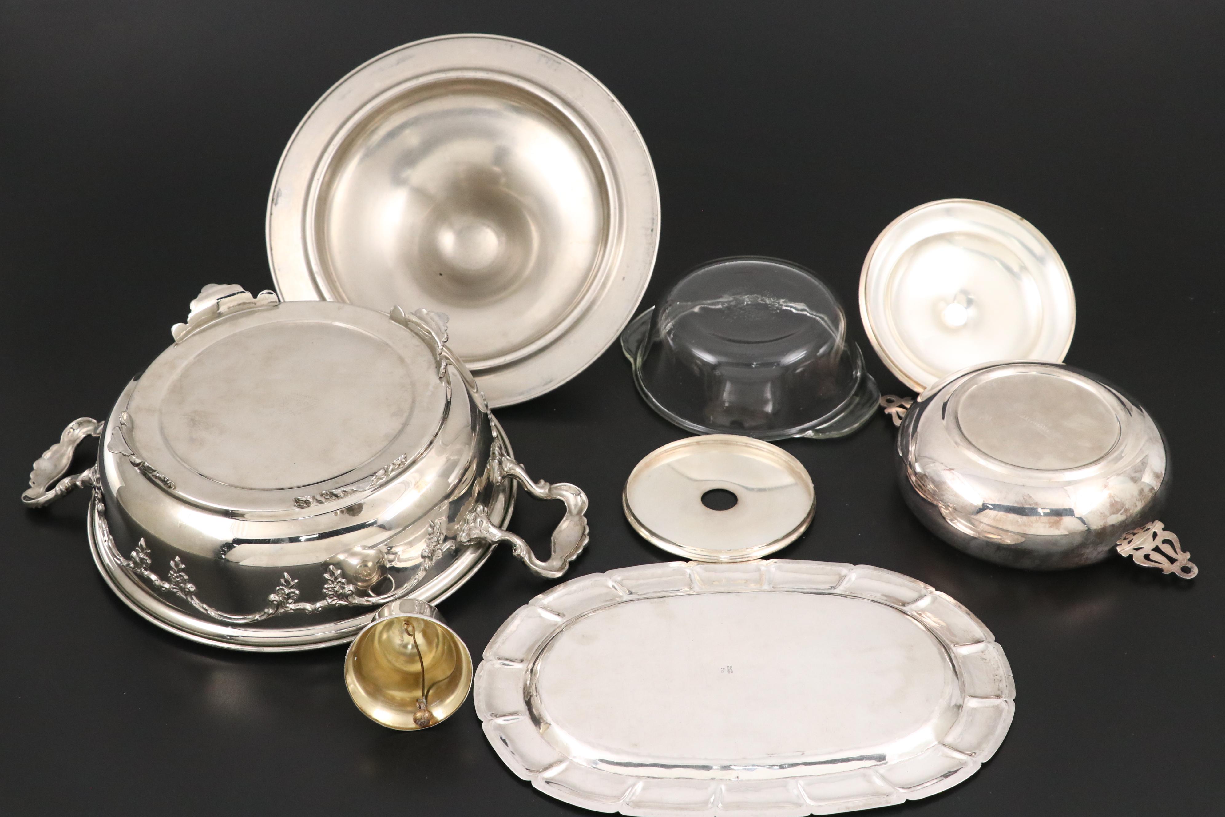 International Silver, Rogers and Other Serveware with Sterling Silver Bell