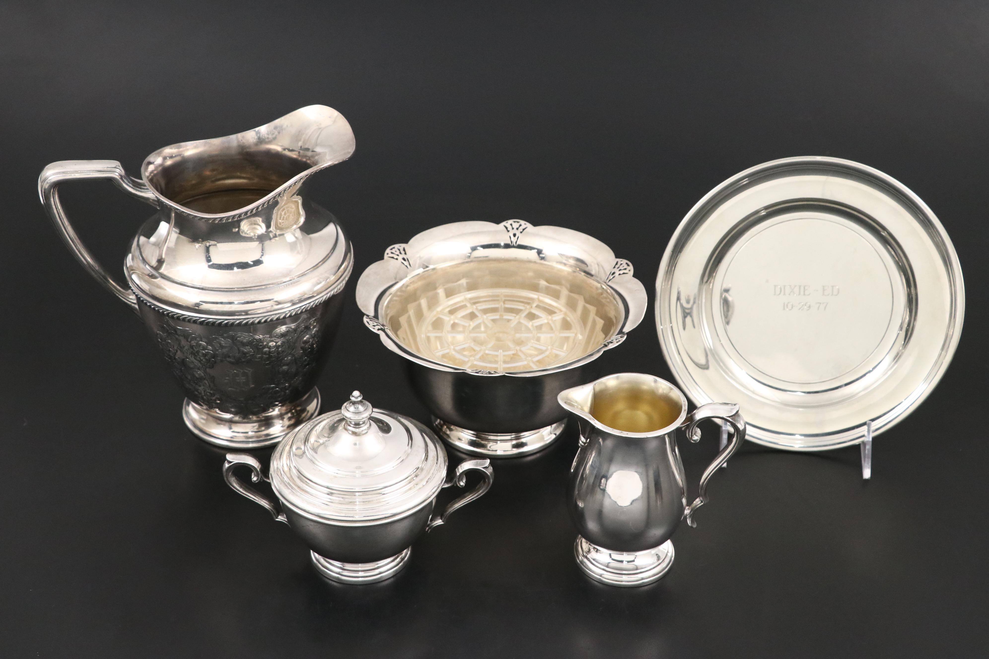 International Silver, Rogers and Other Serveware with Sterling Silver Bell
