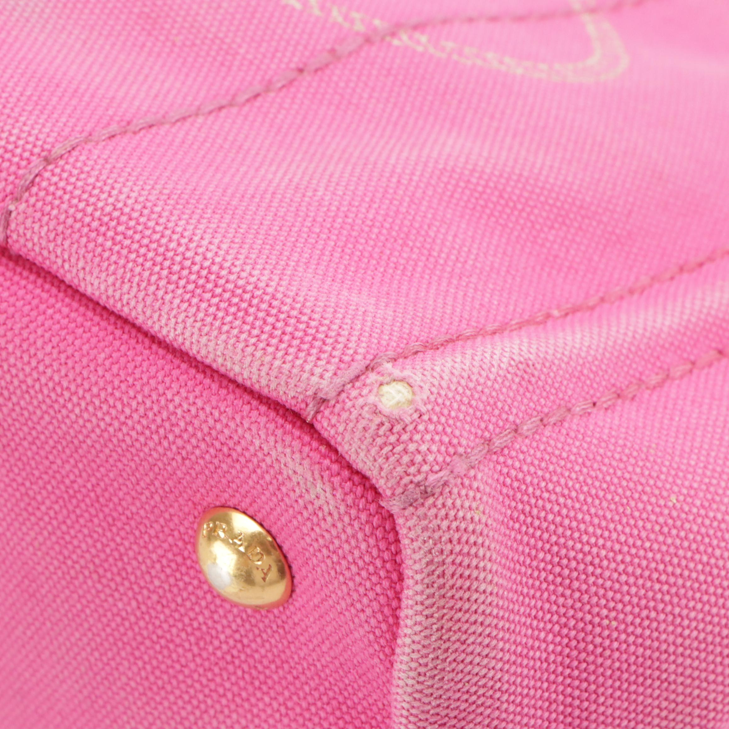 Prada Two-Way Small Tote B2439G in Fuchsia Logo Print Canapa Canvas