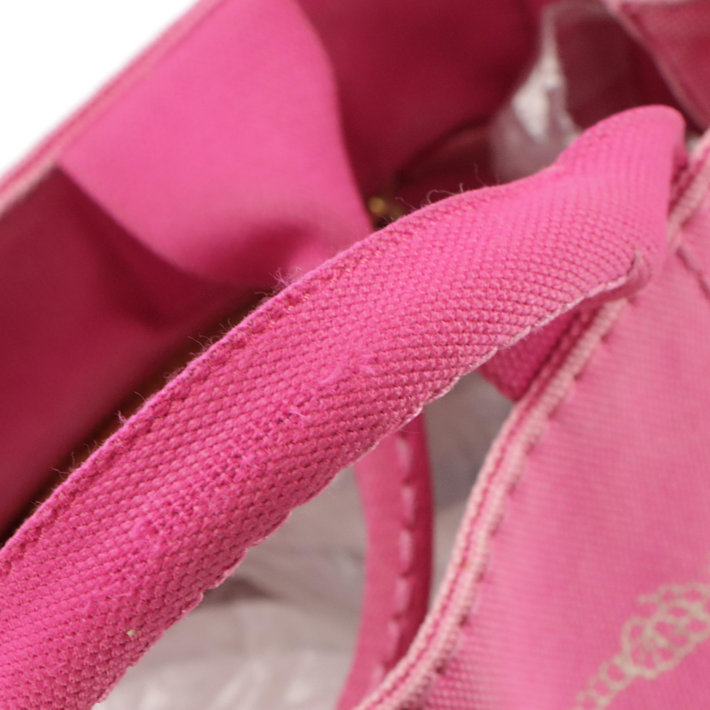 Prada Two-Way Small Tote B2439G in Fuchsia Logo Print Canapa Canvas