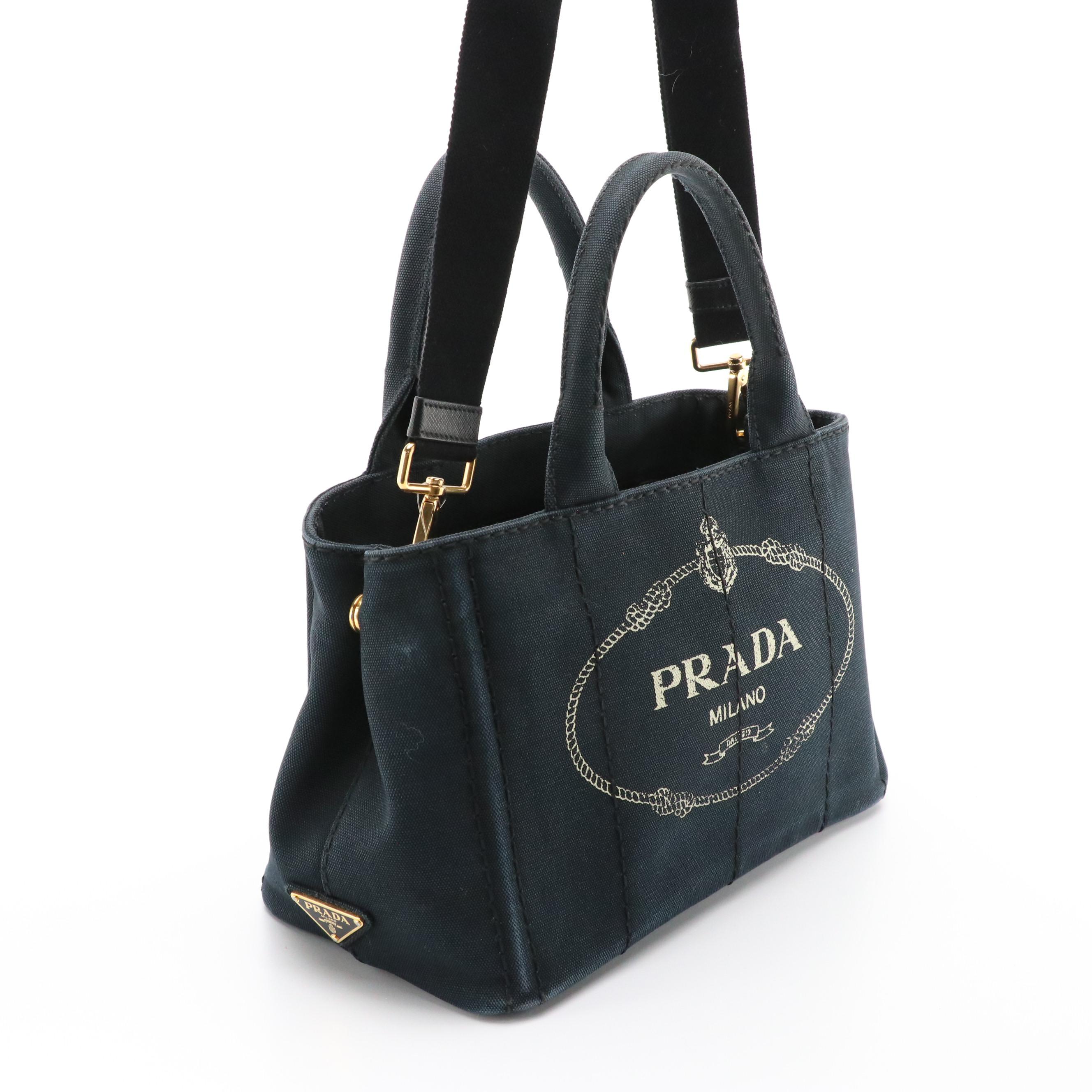 Prada Two-Way Tote in Logo Print Canapa Canvas
