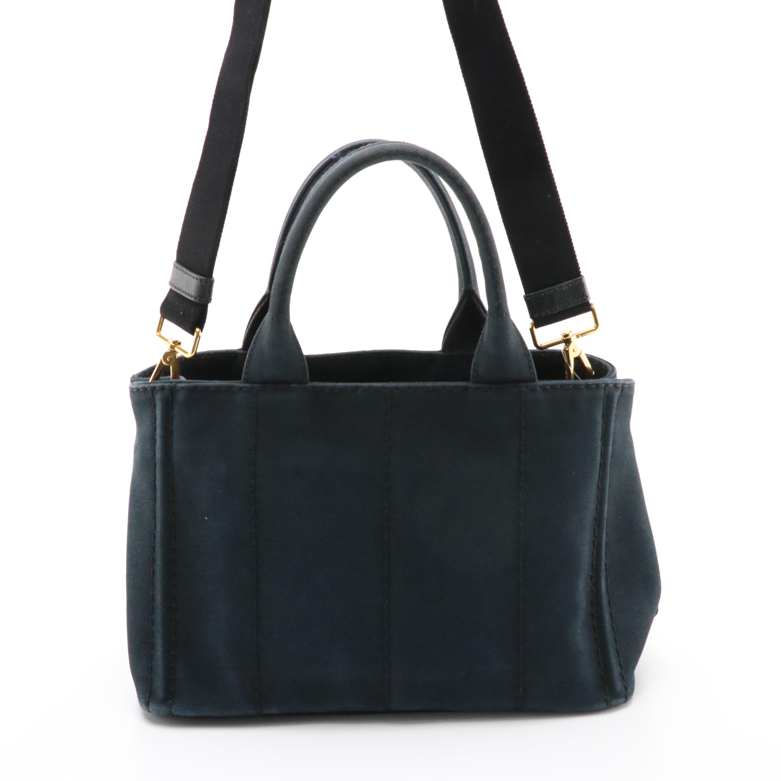 Prada Two-Way Tote in Logo Print Canapa Canvas