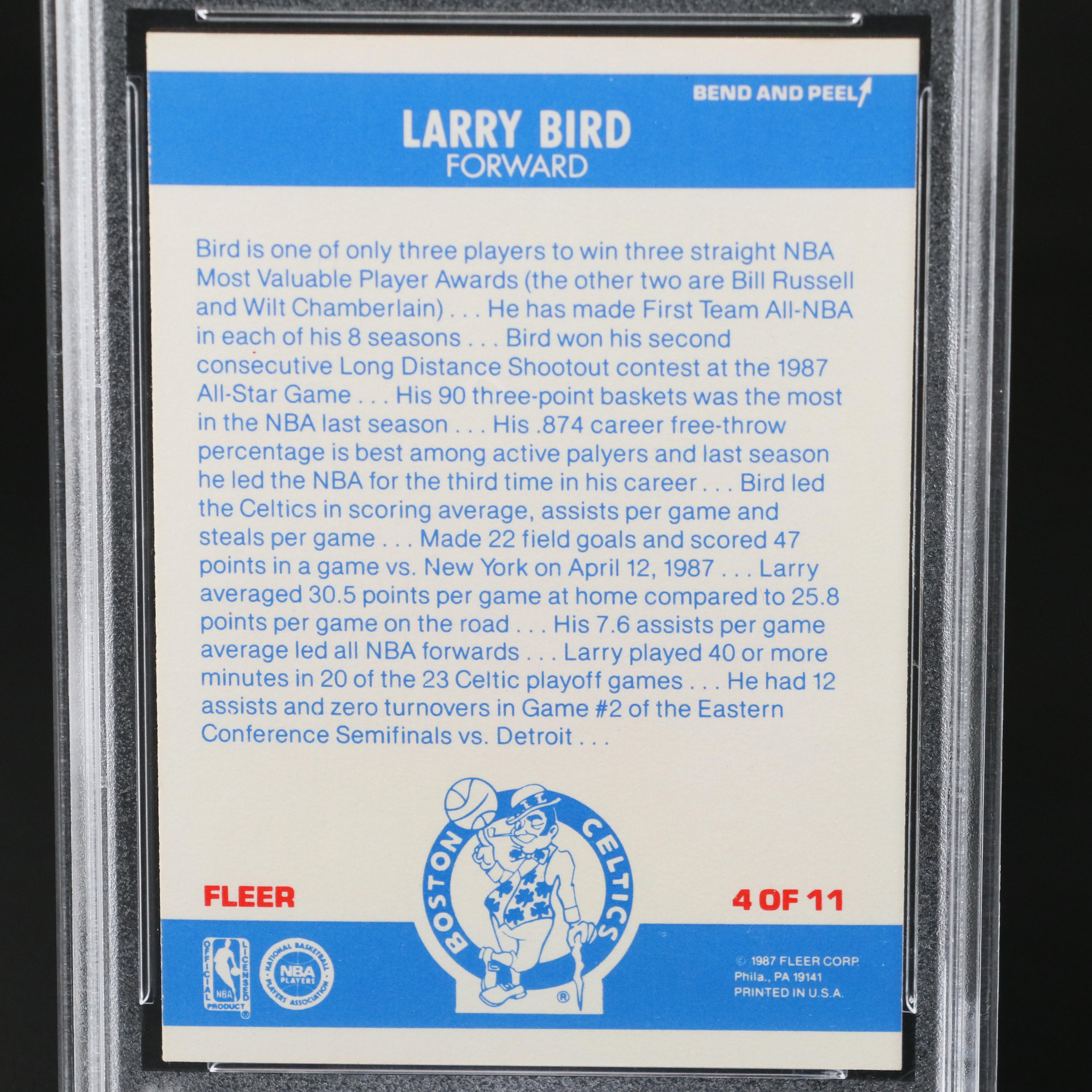 1987 Fleer Larry Bird Boston Celtics Sticker Basketball Card Graded PSA 8