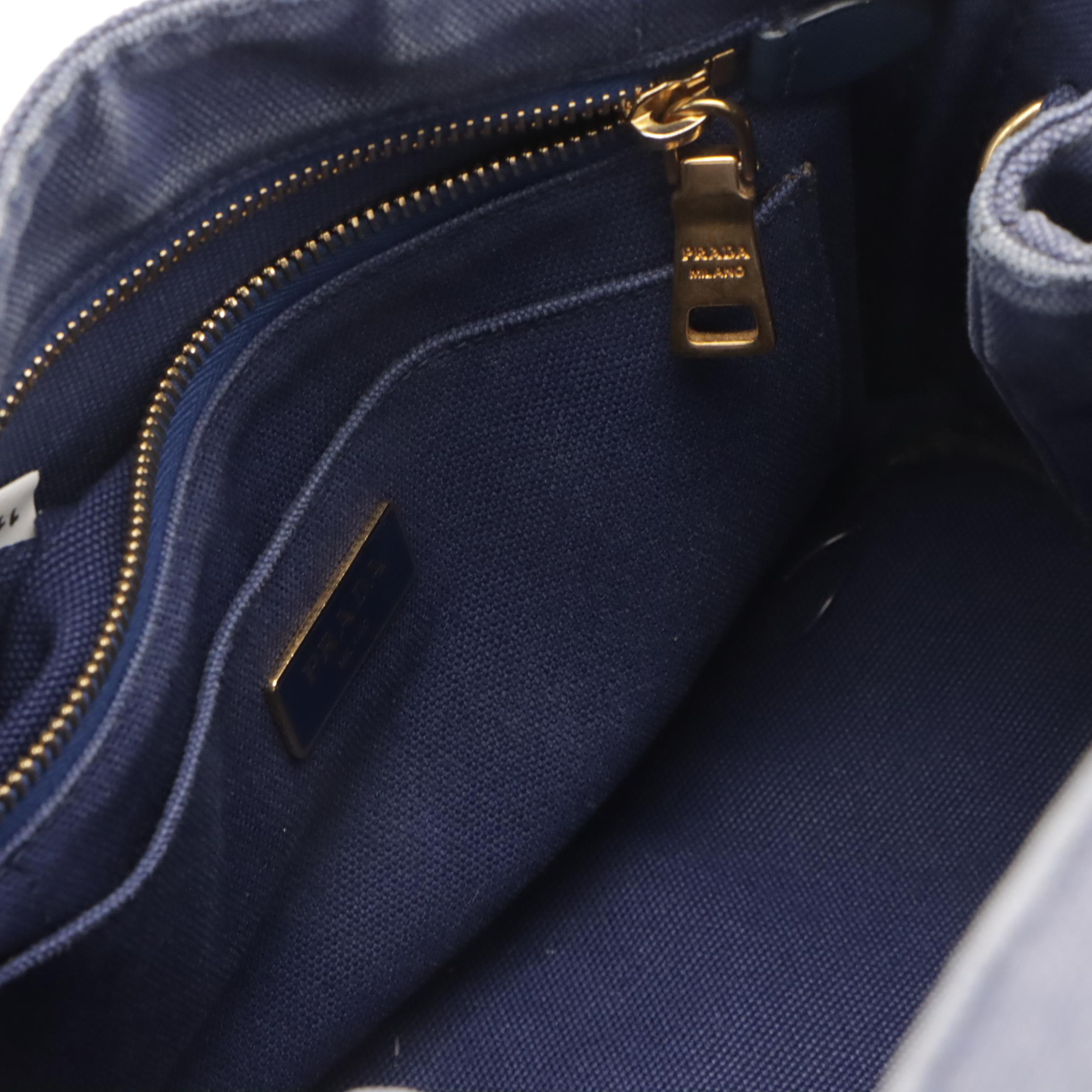 Prada Two-Way Shopping Tote 1BG439 in Logo Print Bluette Canapa Canvas