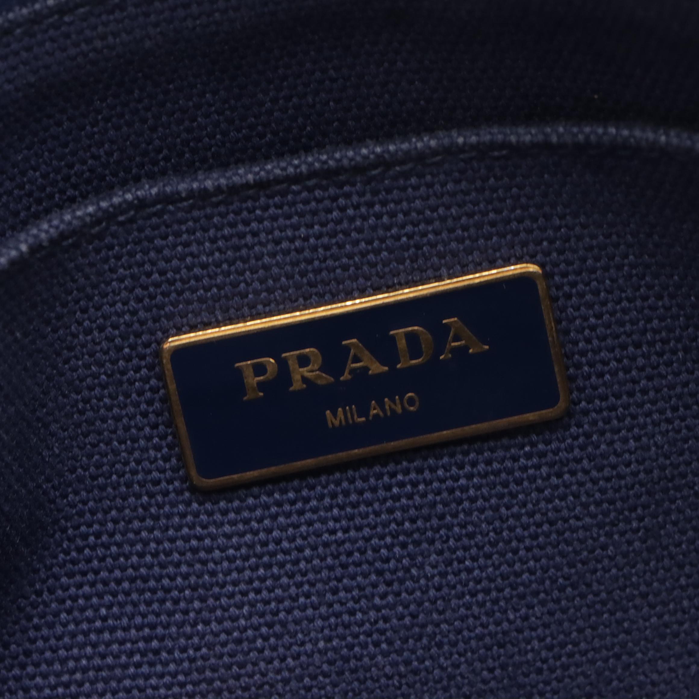 Prada Two-Way Shopping Tote 1BG439 in Logo Print Bluette Canapa Canvas