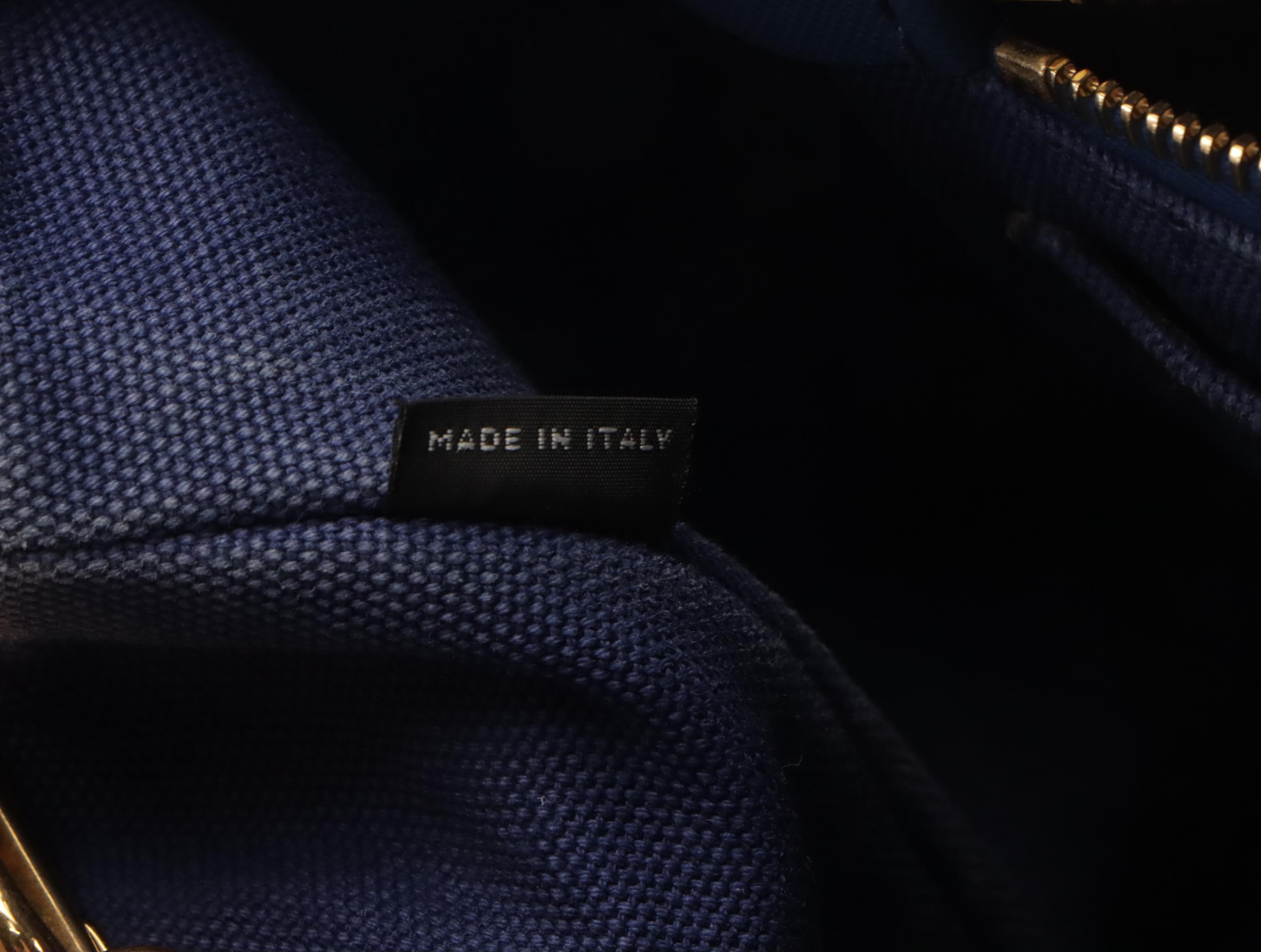 Prada Two-Way Shopping Tote 1BG439 in Logo Print Bluette Canapa Canvas