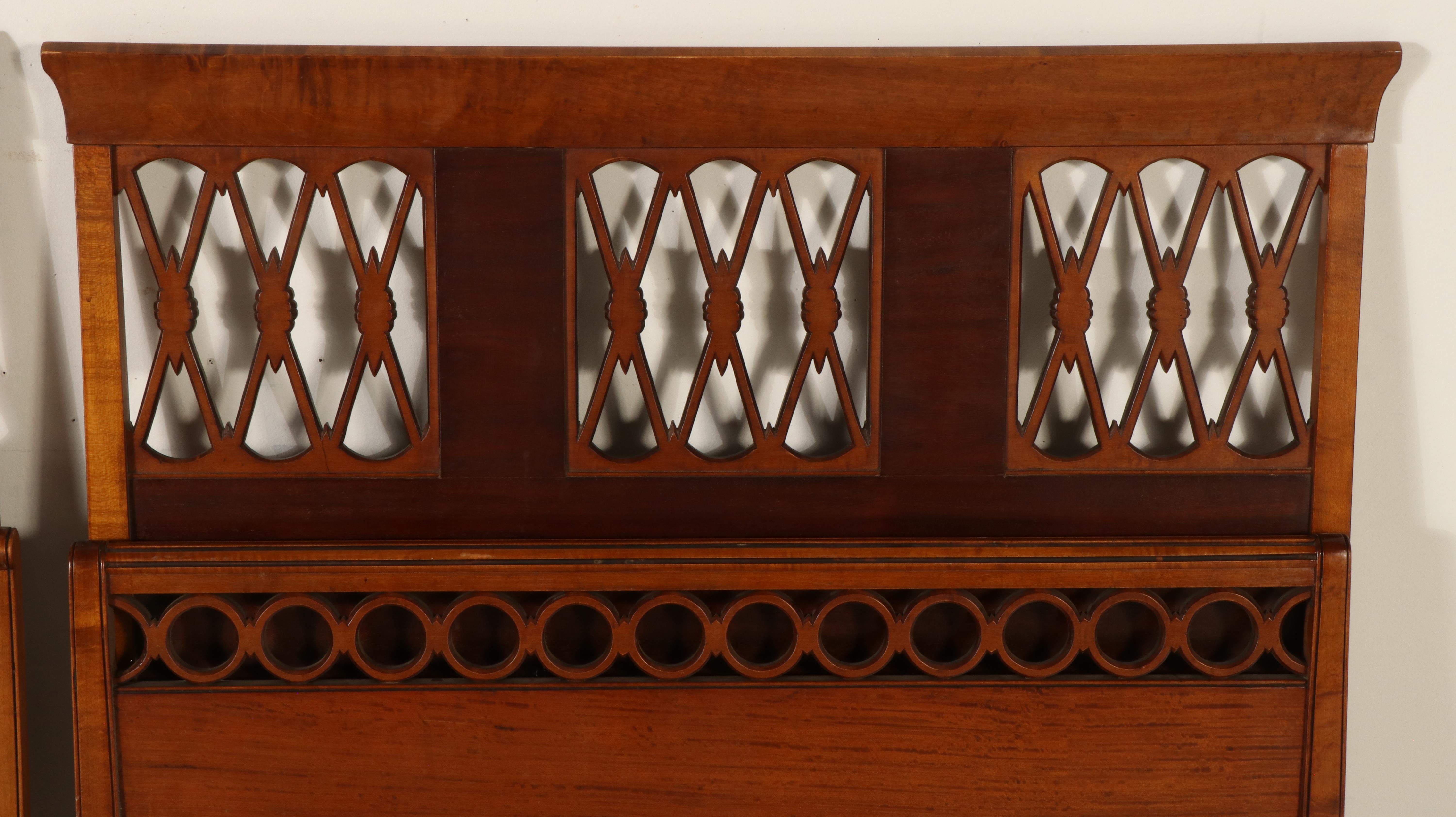 Pair of Mediterranean Style Walnut Twin Size Bed Frames, Mid-20th Century