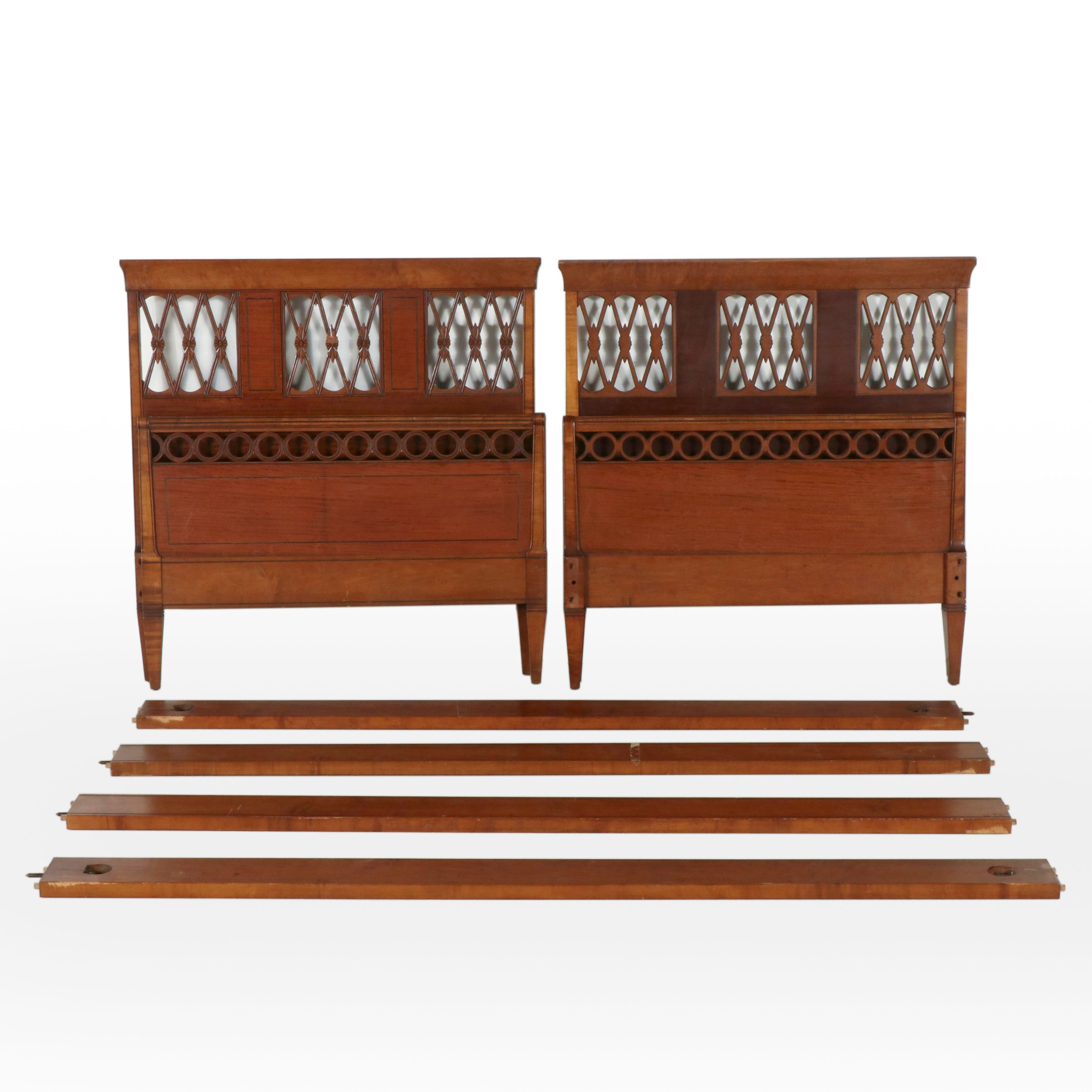 Pair of Mediterranean Style Walnut Twin Size Bed Frames, Mid-20th Century
