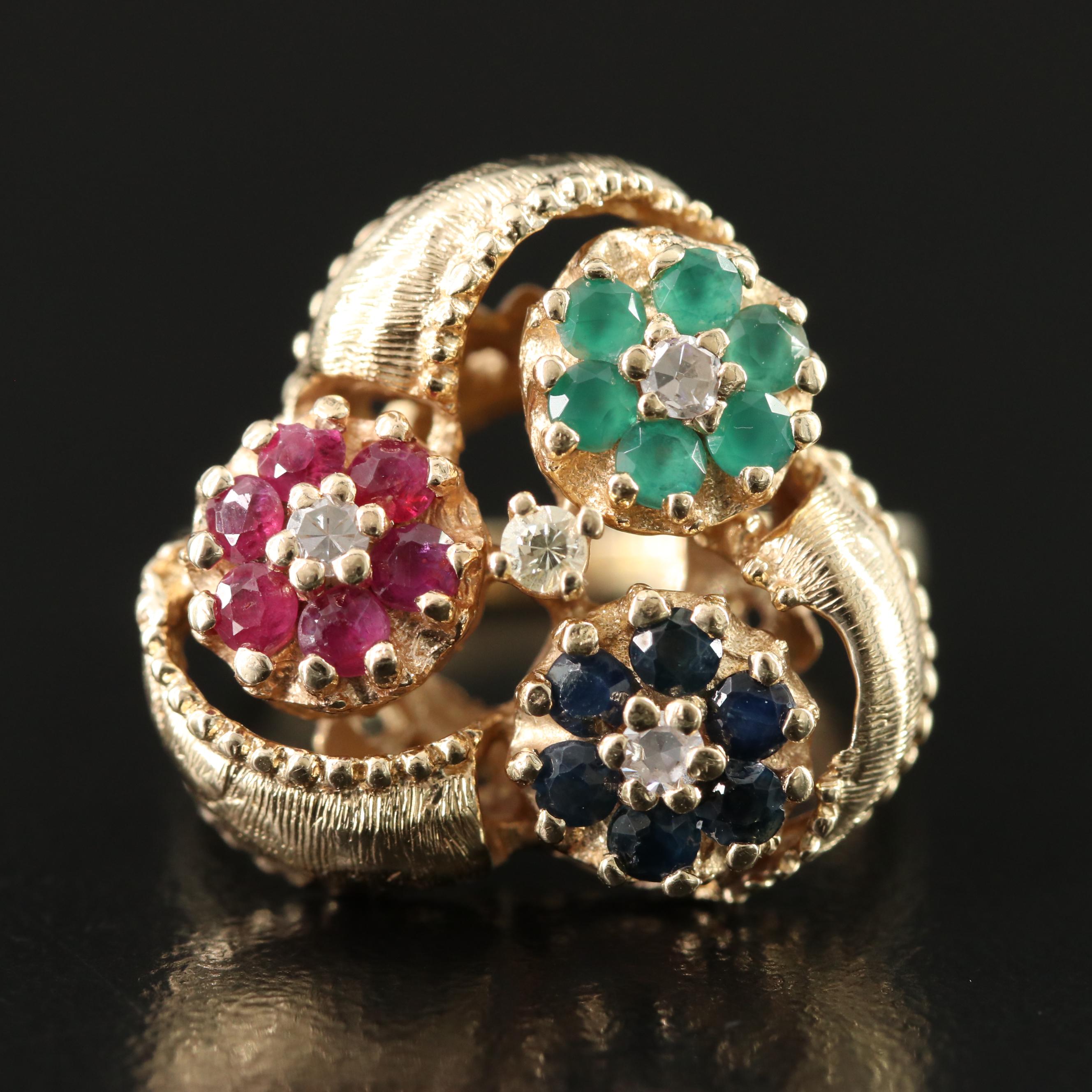 14K Ruby, Sapphire, Chalcedony and 0.12 CTW Diamond Ring