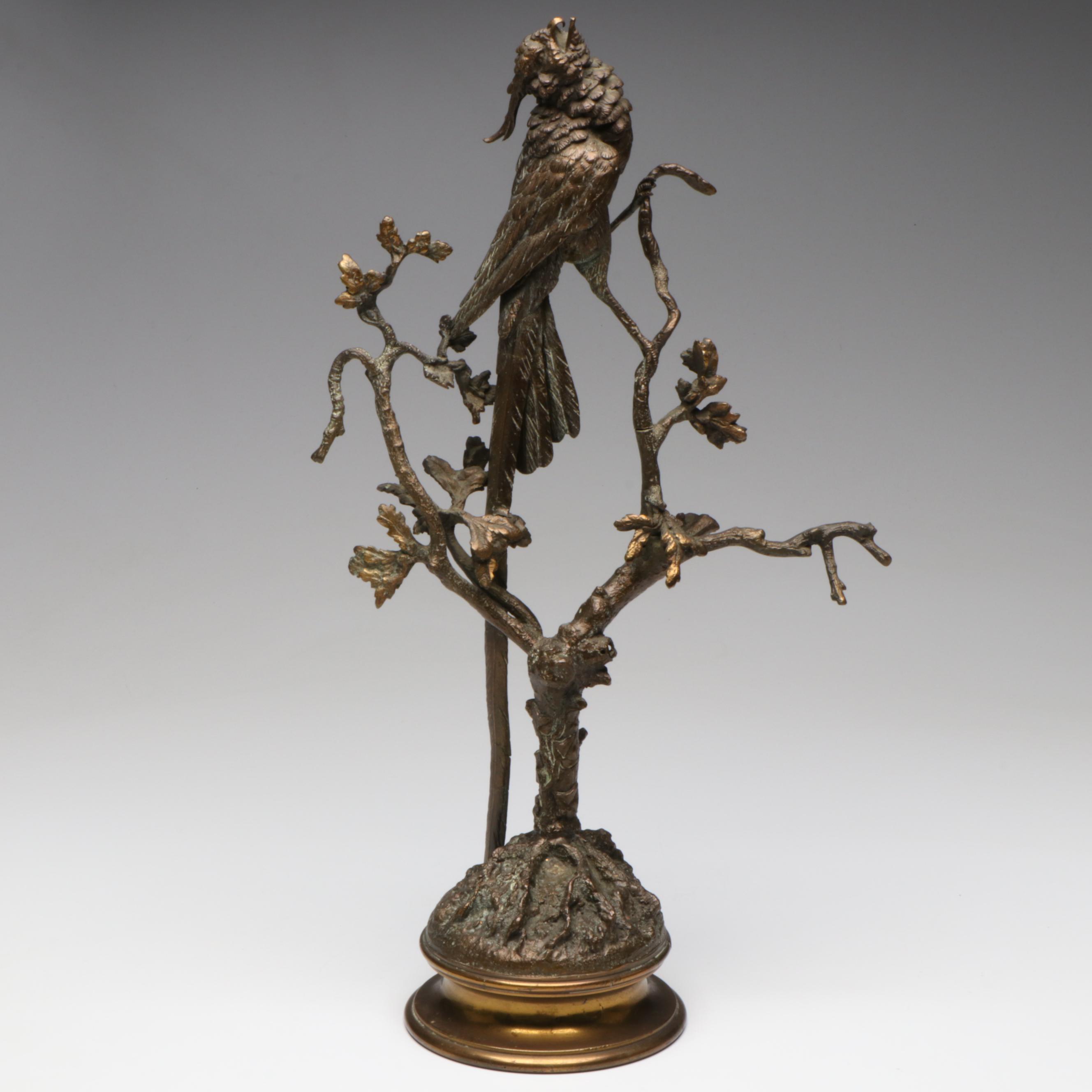 Cast Bronze Pheasant on Oak Branch After Ferdinand Pautrot