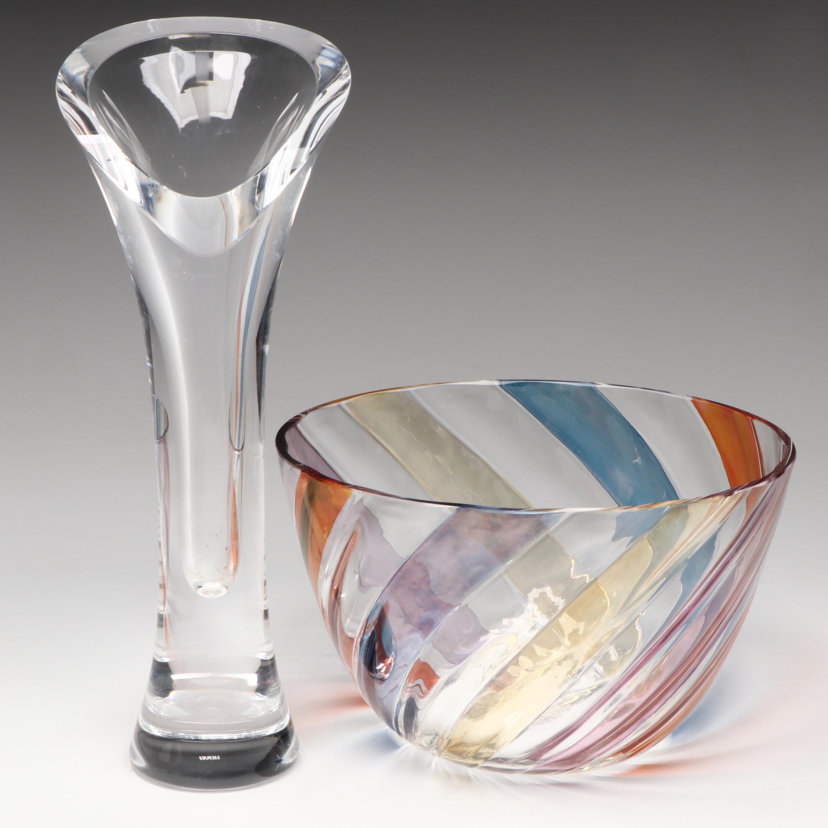 Hoya Crystal Vase, Glass Bowl, Artist Signed Resin Paperweight, and Agate Geode