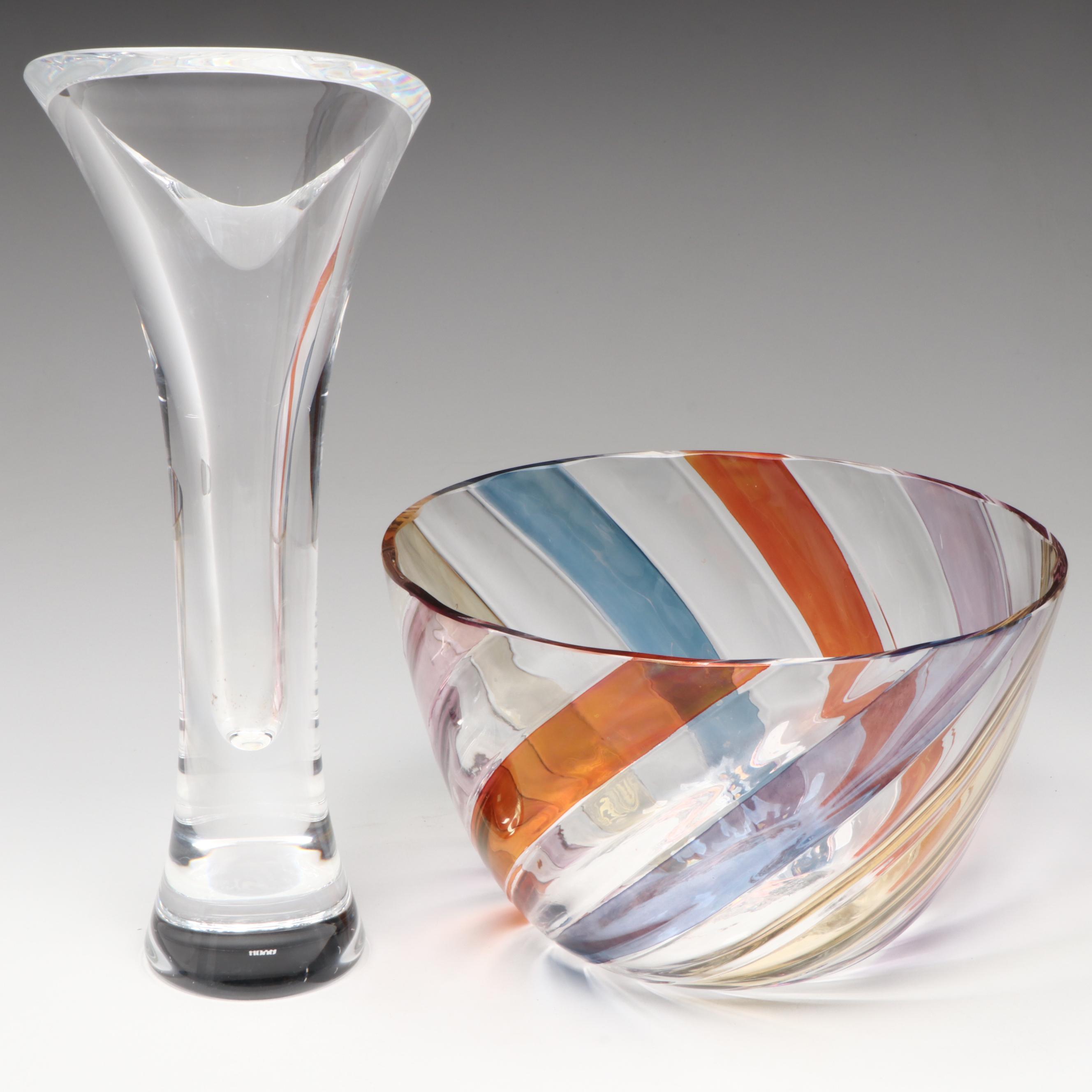 Hoya Crystal Vase, Glass Bowl, Artist Signed Resin Paperweight, and Agate Geode