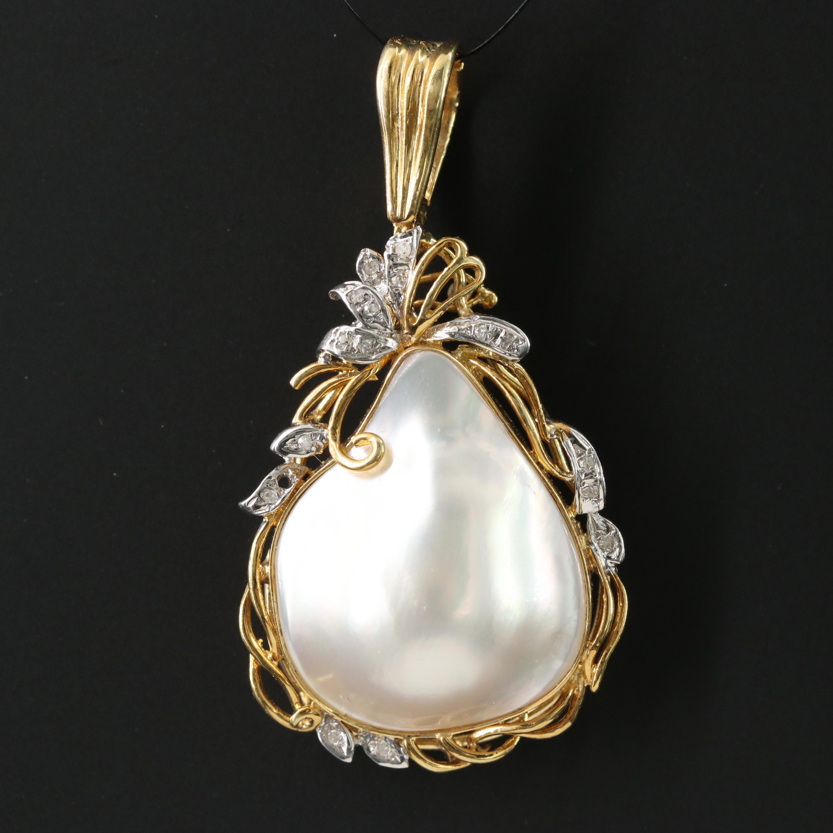 14K Pearl and Diamond Enhancer Pendant
