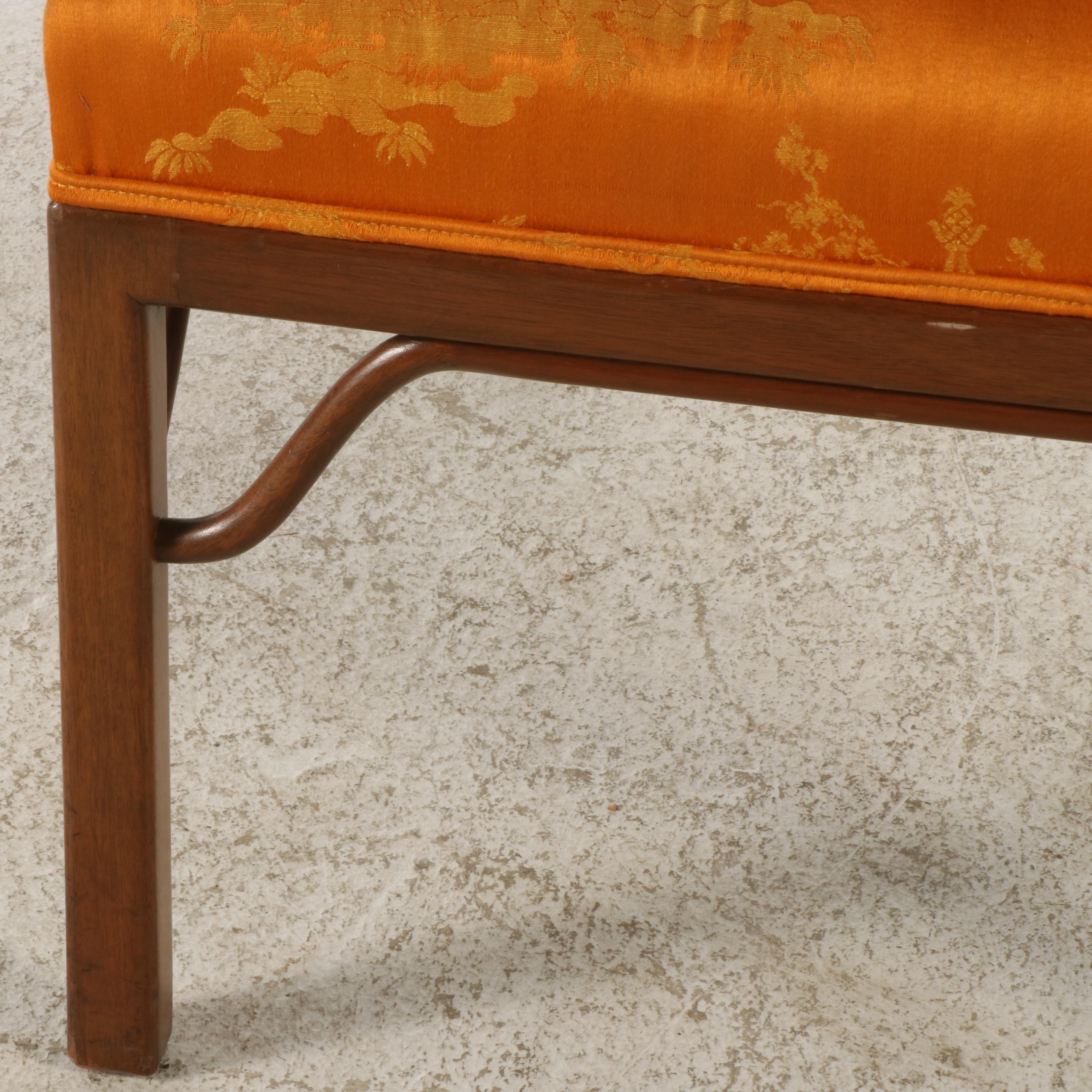 Mahogany and Custom-Upholstered Chinoiserie Wingback Armchair